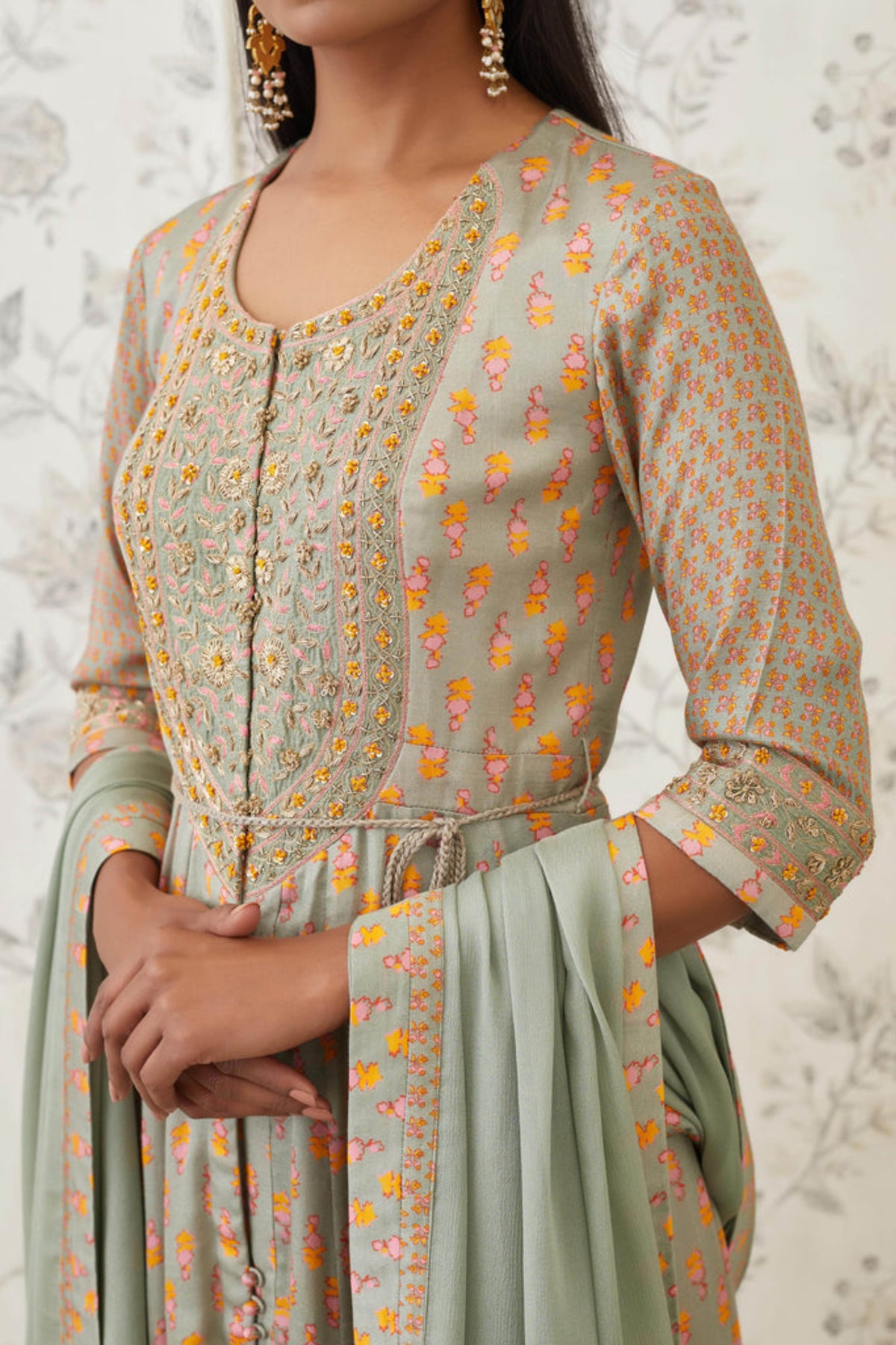 Light olive green zardozi anarkali set