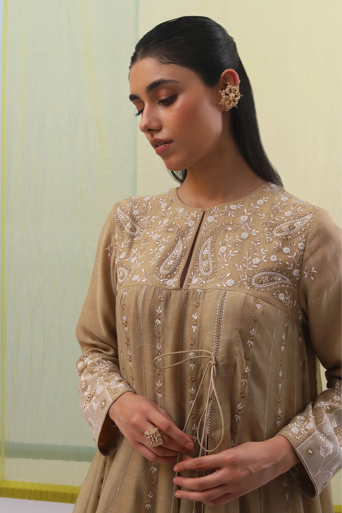 Beige Wahida Long Anarkali Set
