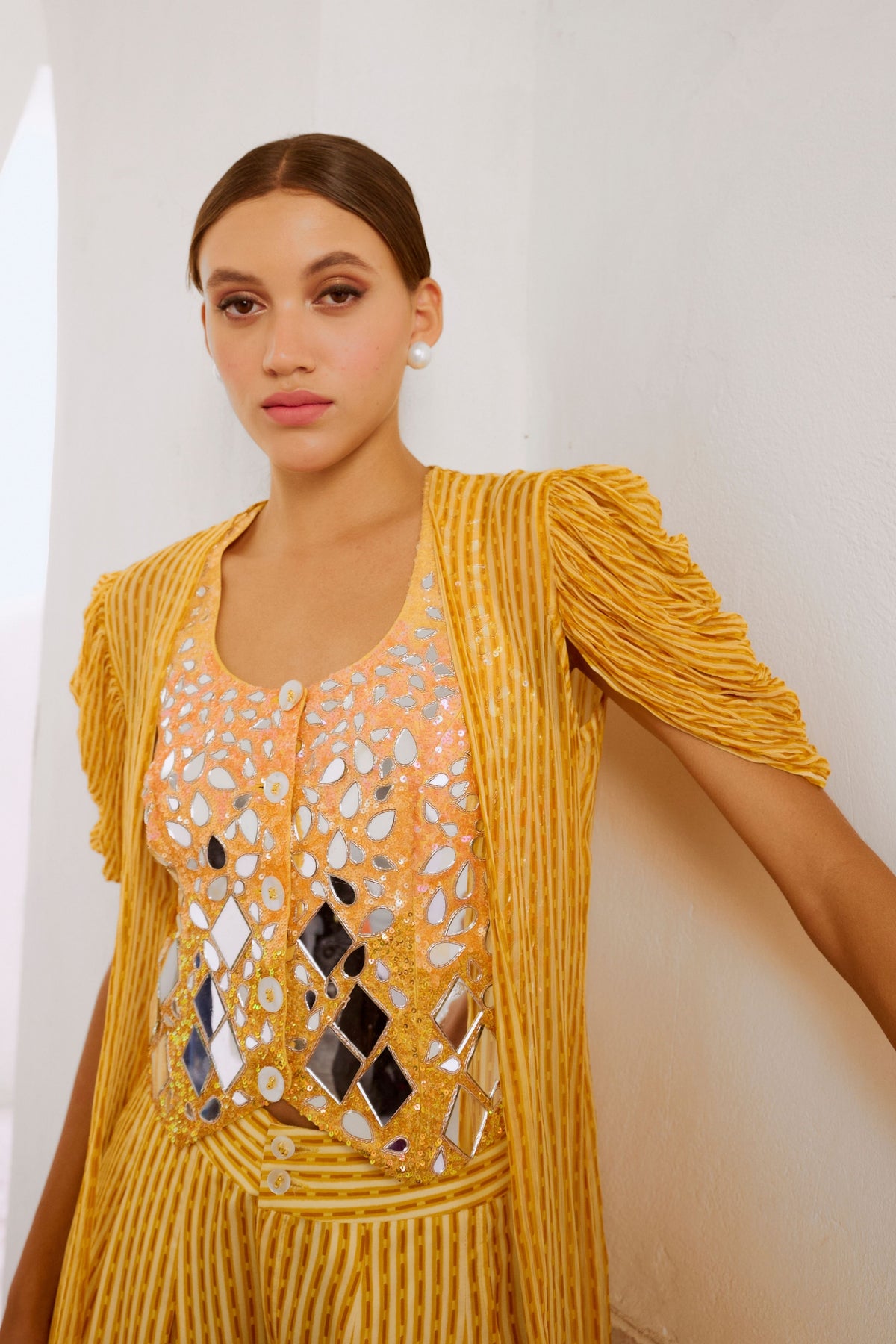 Daisy Yellow Sheesha Koti With Jacket Set