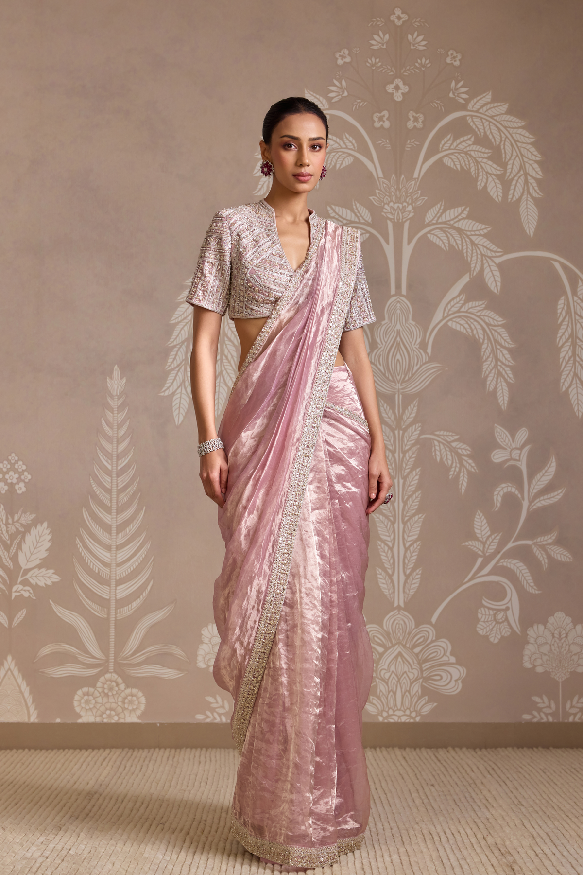 Lilac Gold Drape Saree Set