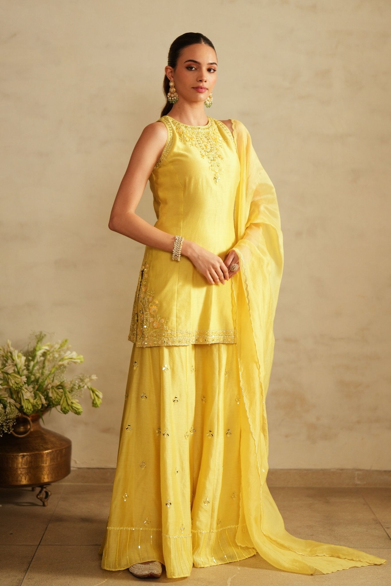 Yellow Princess Cut Top Sharara Set - Saisha By Charu Arora - Elahe