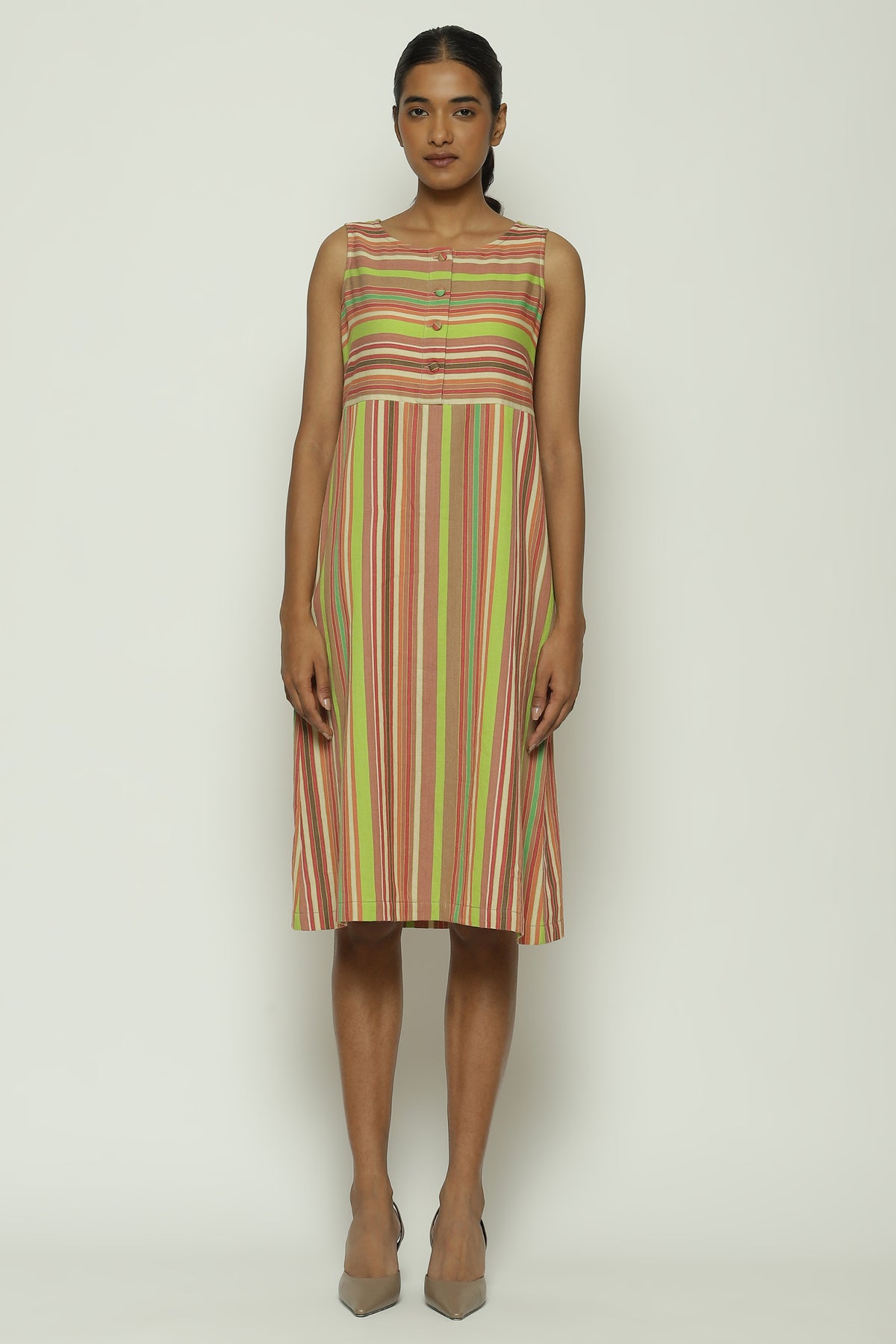 Green Multicolour Woven Stripes Dress