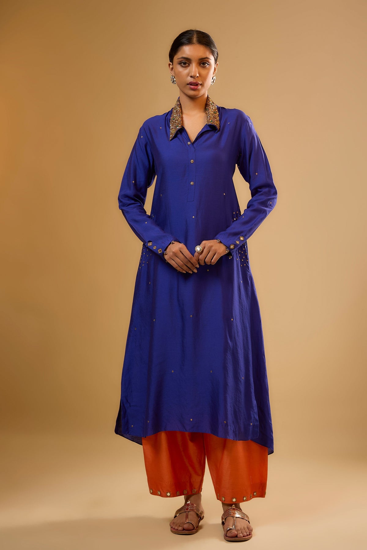 Indigo Collar Kurta Set