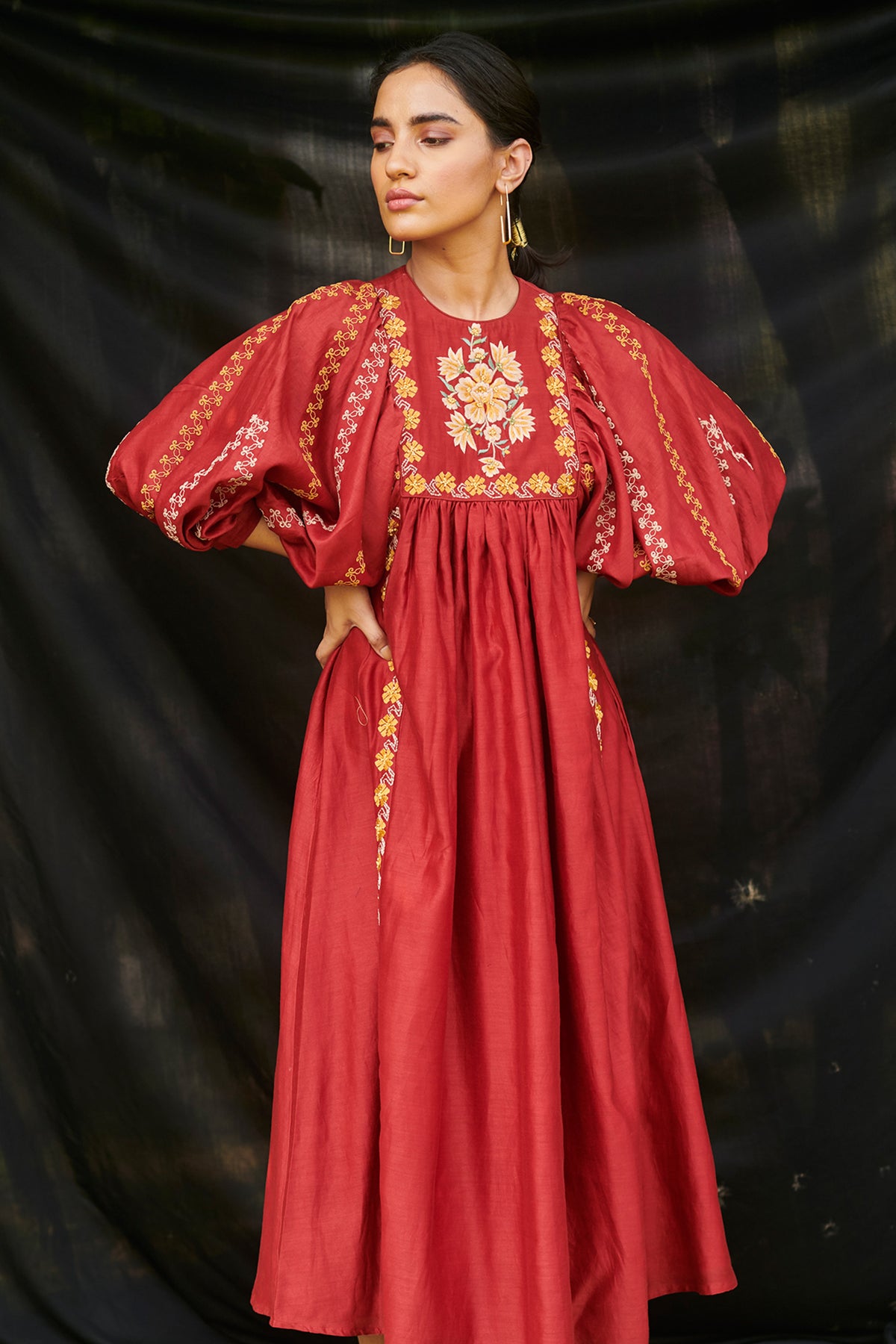 Red chanderi dress