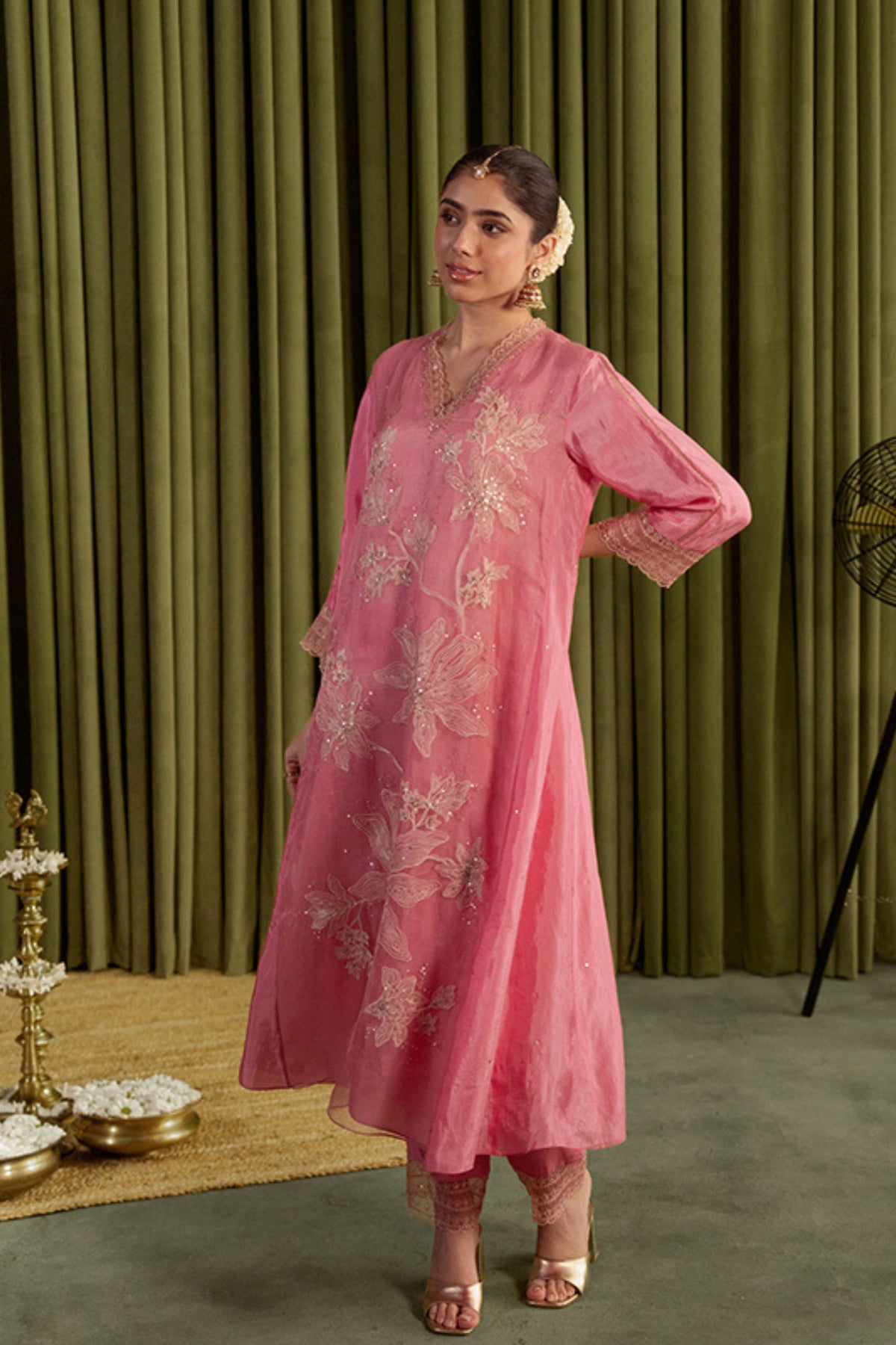 Rose Pink Embroidery Kurta Set