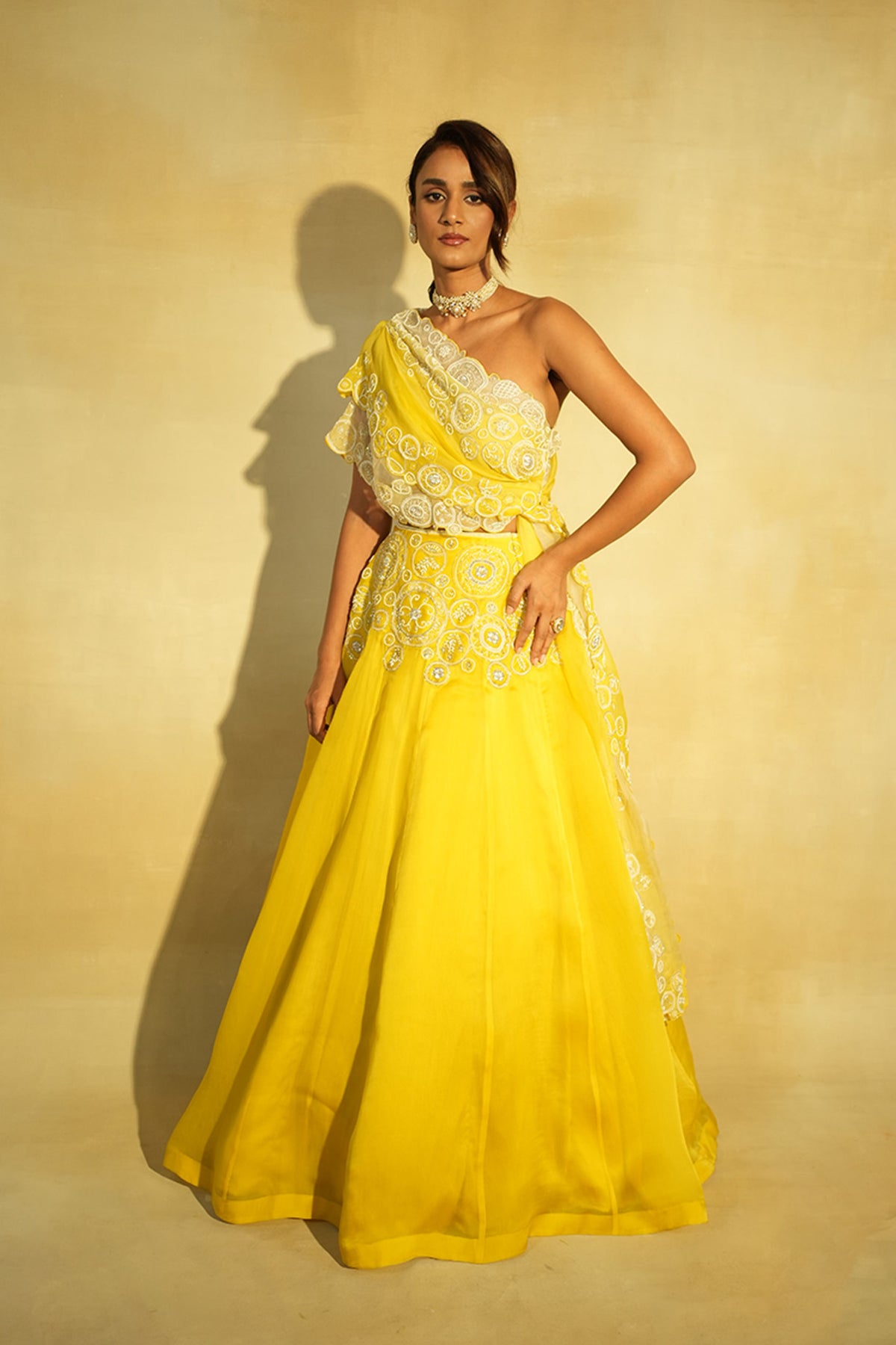 Lime Taarini Drape Lehenga Set