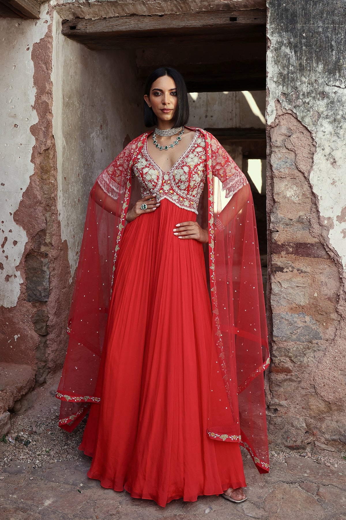 Ishika Anarkali in Coral Pink