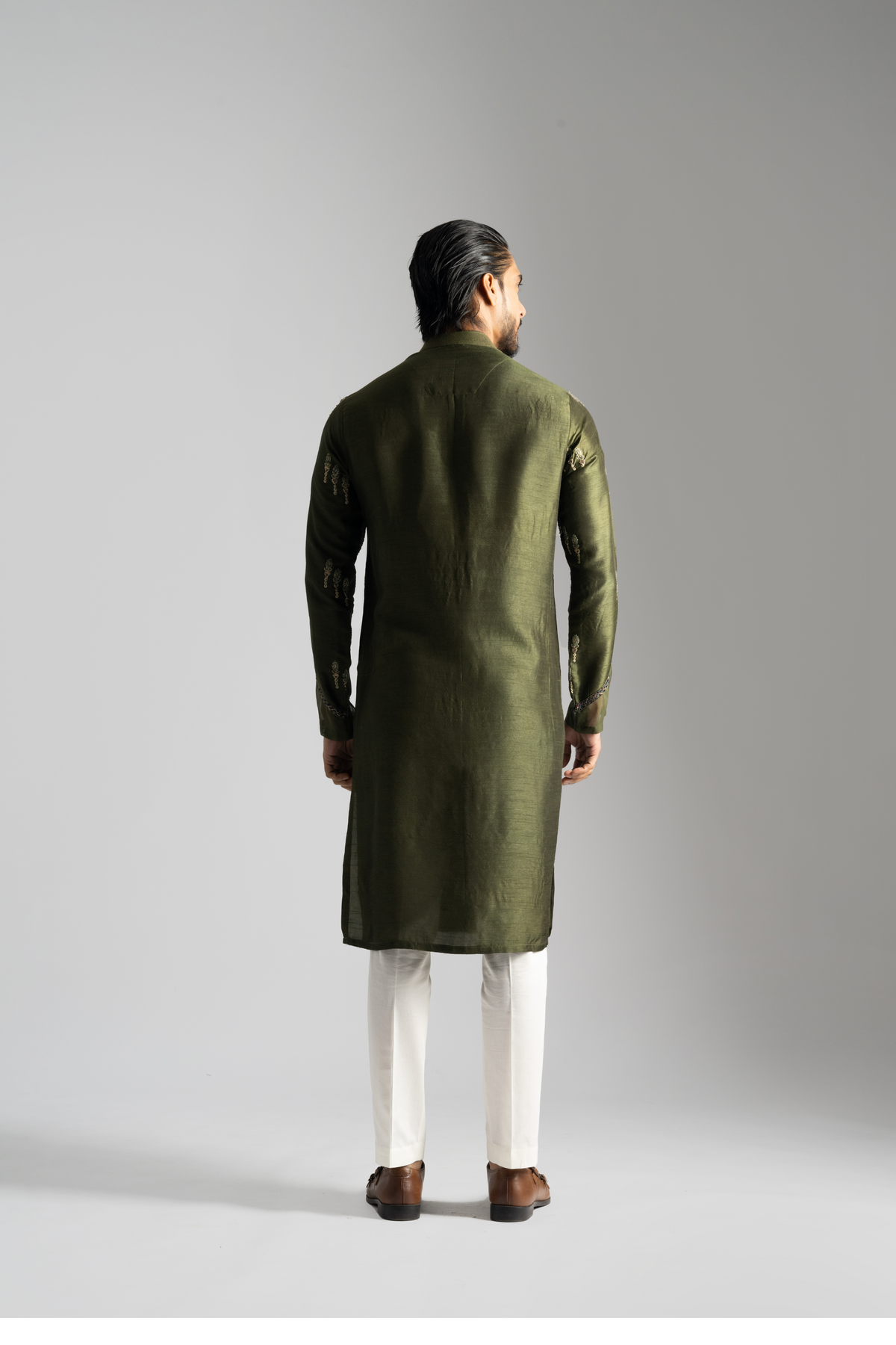 Olive Green Linen Kurta Set