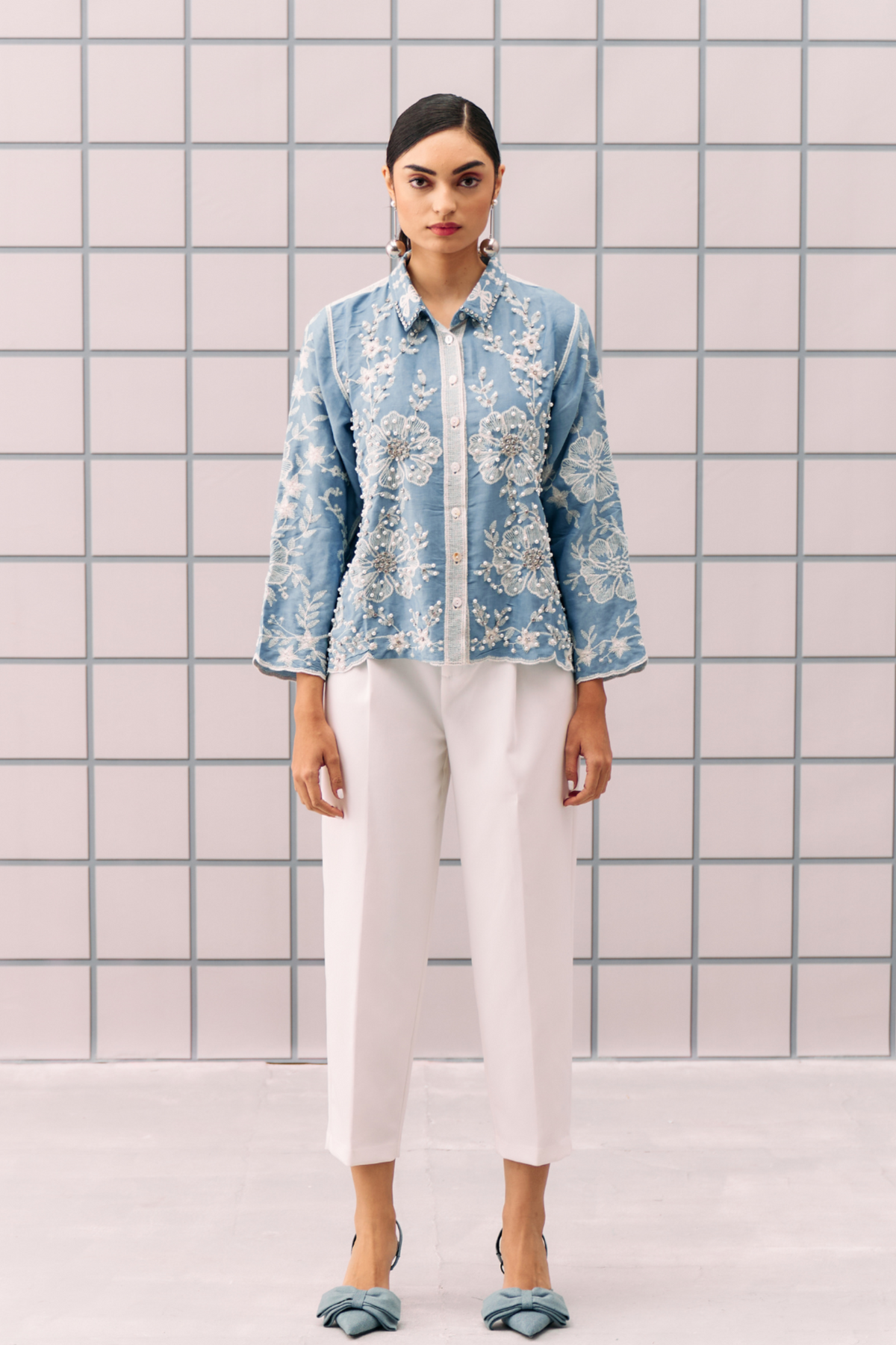 Emama Blue Embroidered Shirt