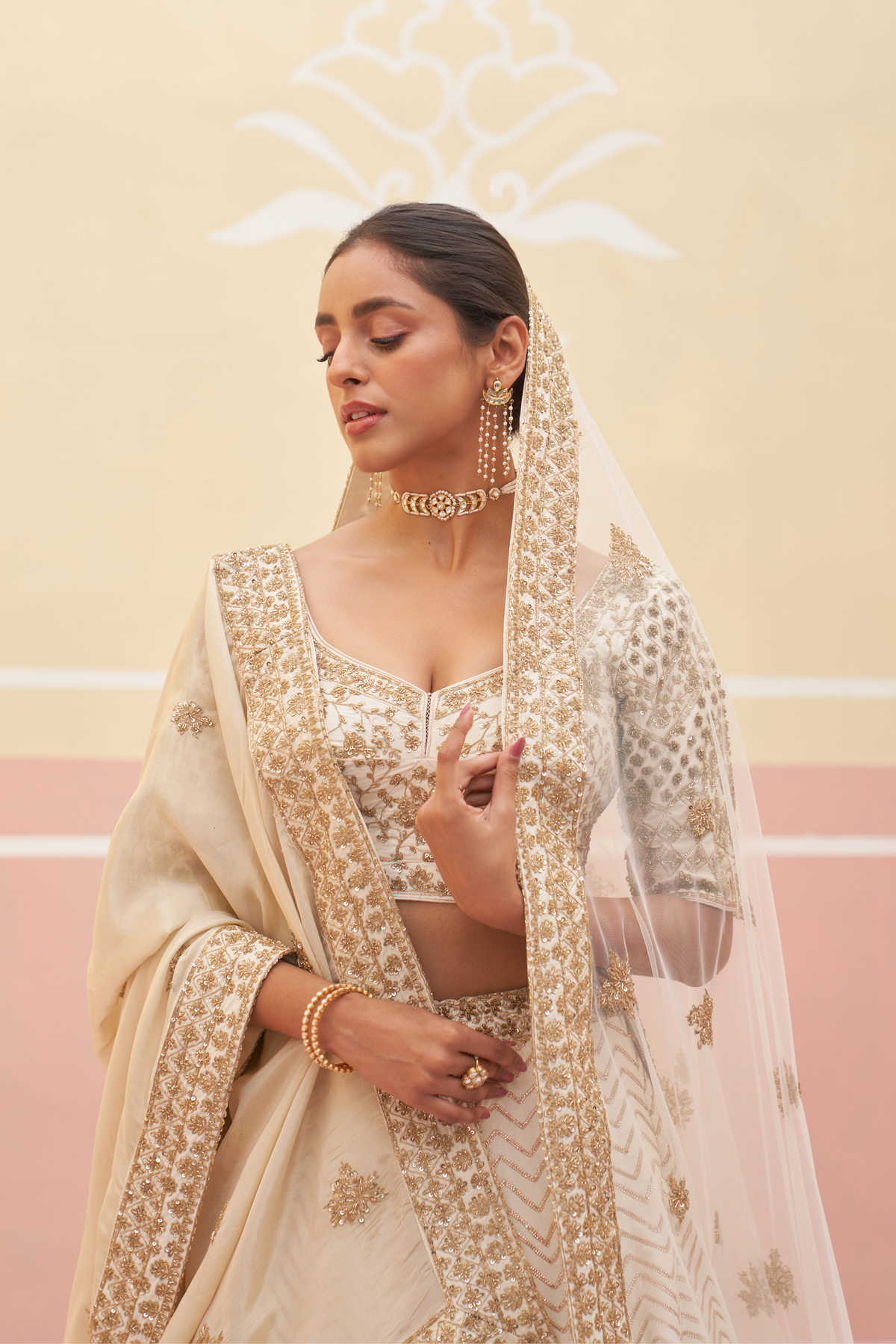 Ivory Raw Silk Lehenga Set