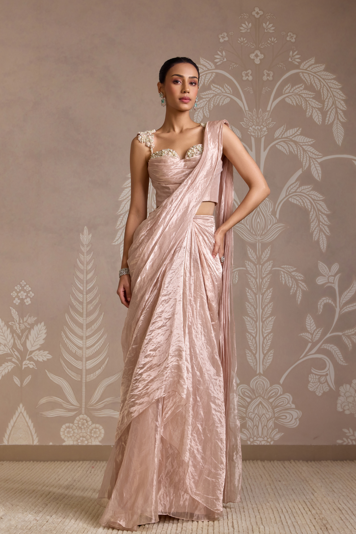 Rose Gold Drape Saree Set