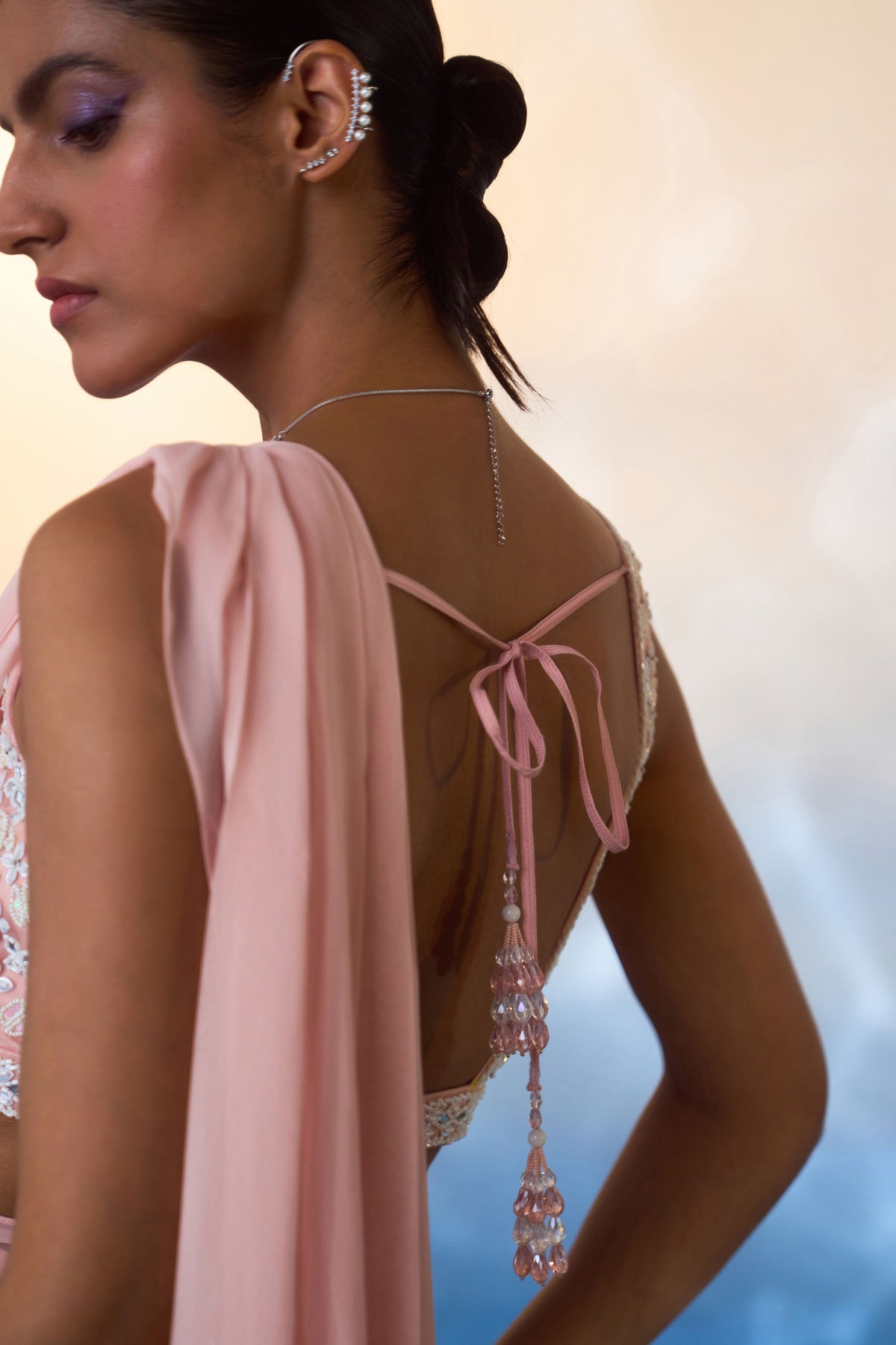 Dusty Peach Drape Saree Set