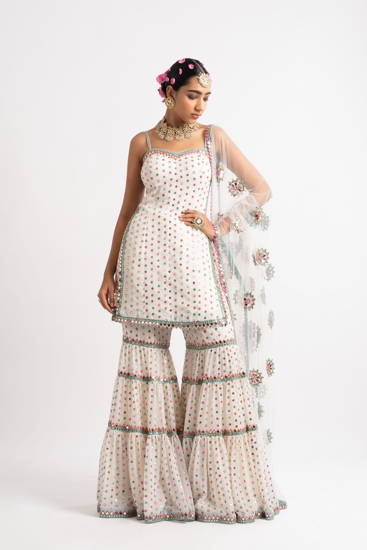 White multi tier sharara