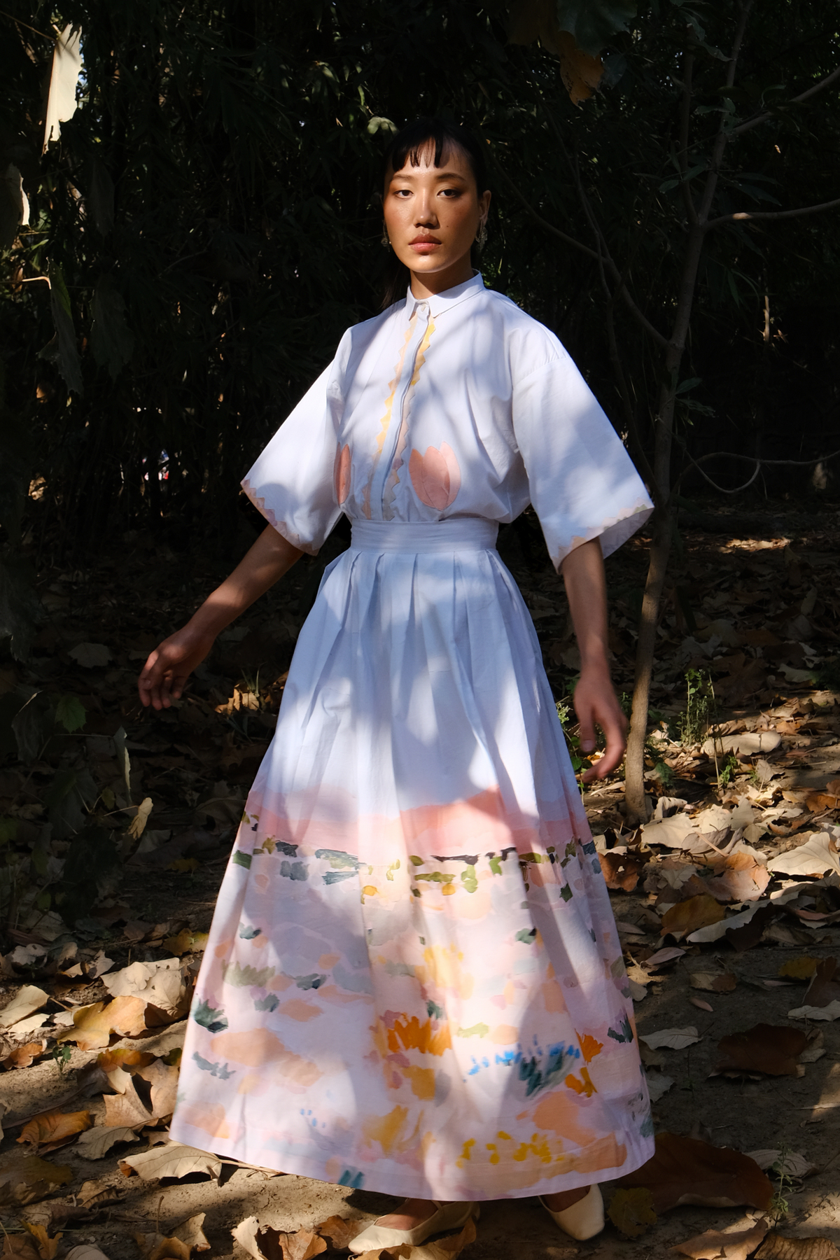 Abstract Print Applique Skirt Set