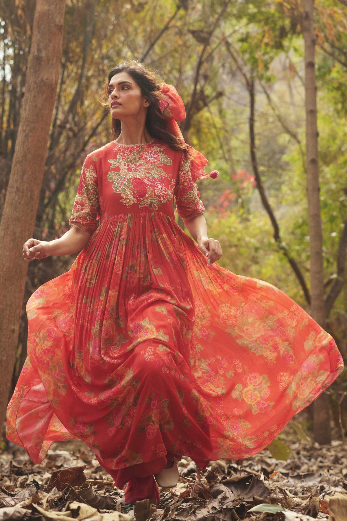 Red Orange Anarkali Set