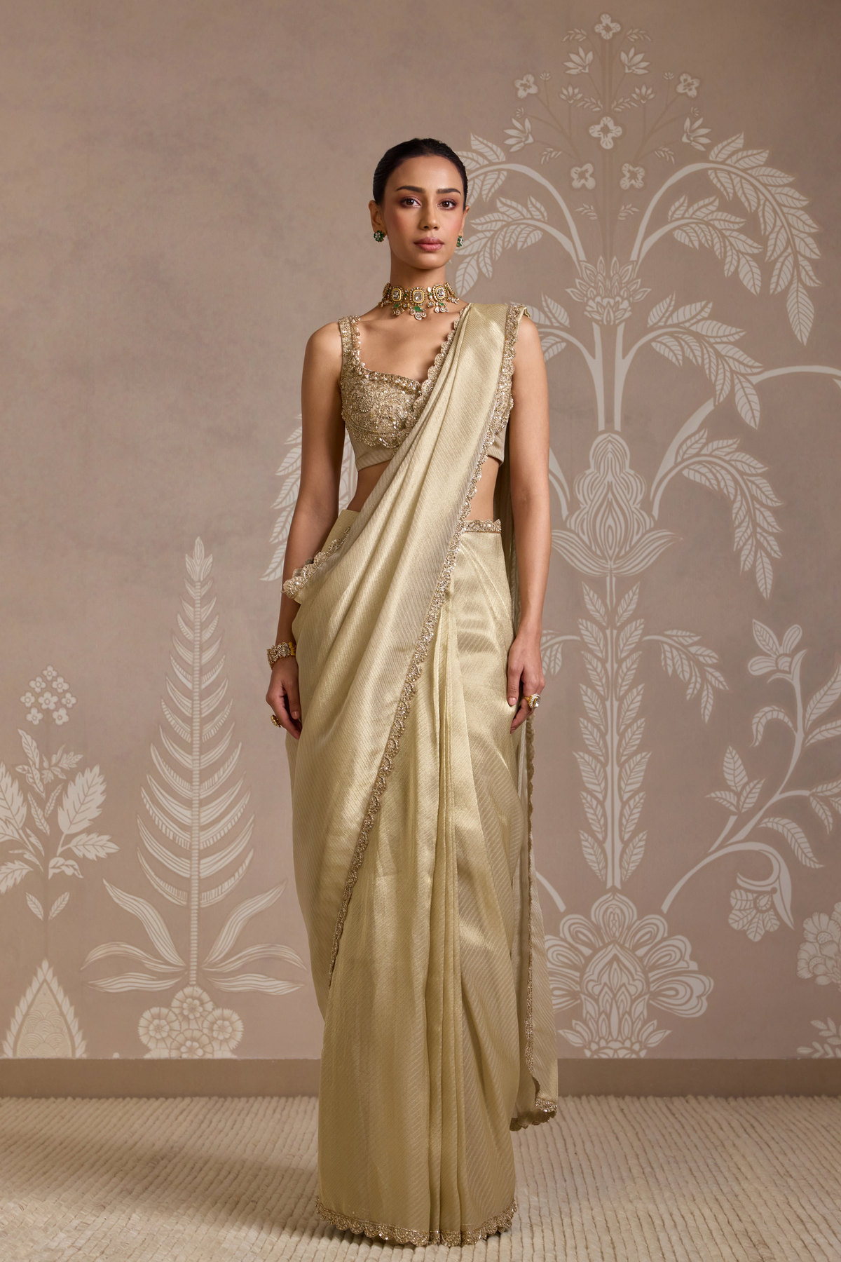 Light Gold Saree Set