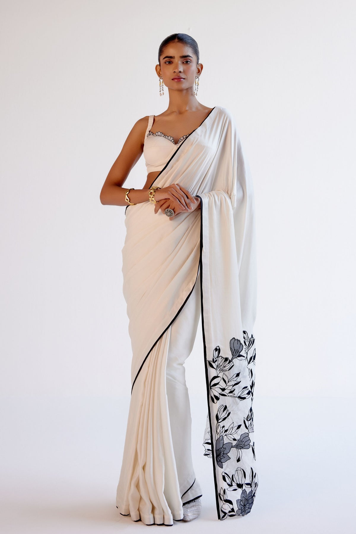 Ivory Modal Satin Saree Set