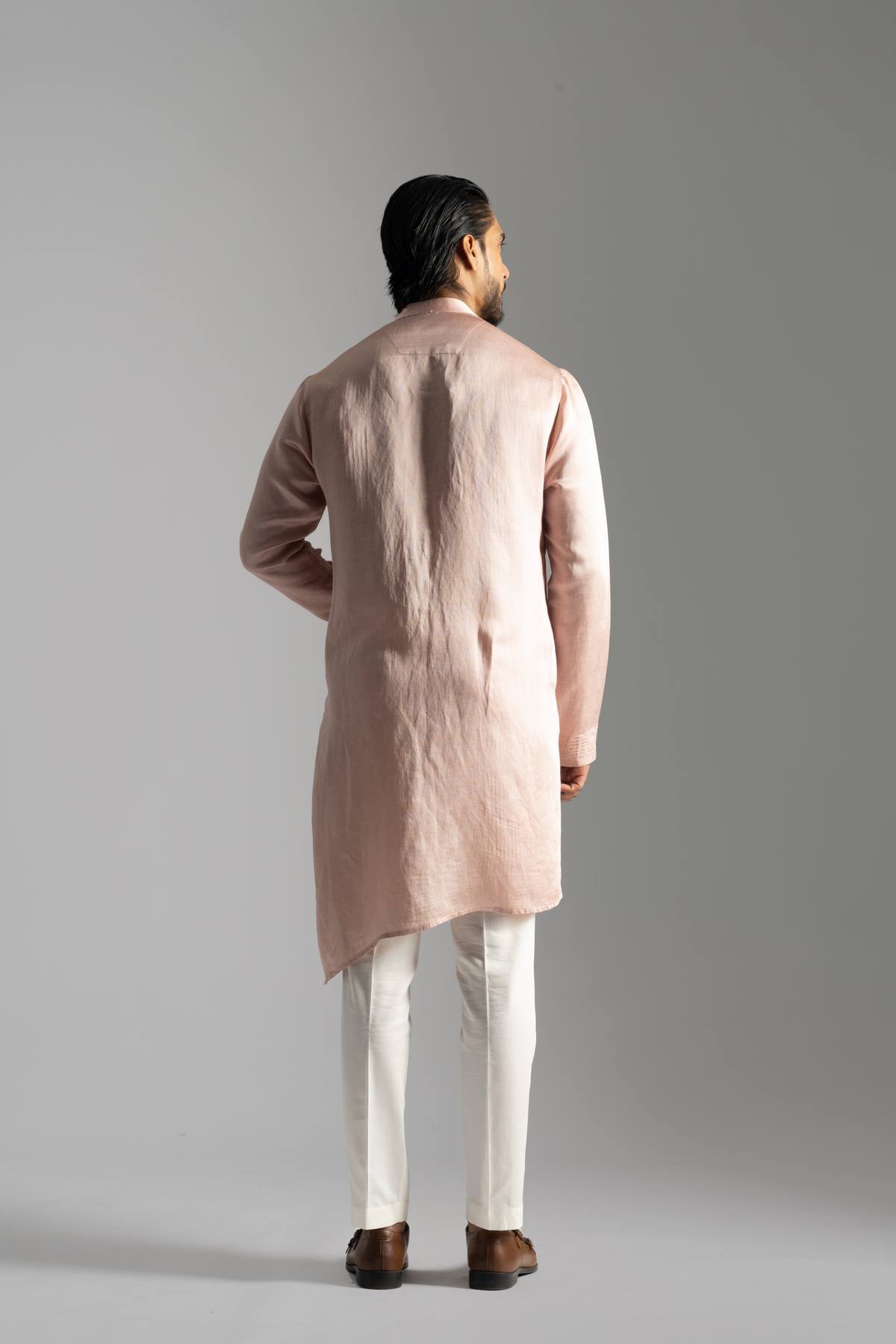 Pink Linen Satin Kurta Set