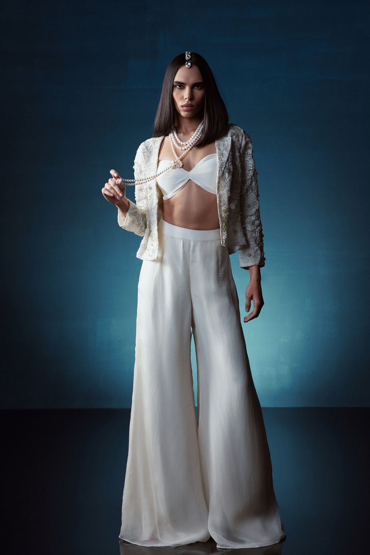Ivory Embroidered Short Jacket Set