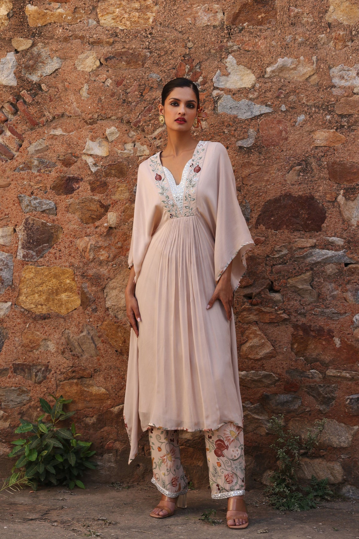 Prisha Printed Kaftan in Blush Pink