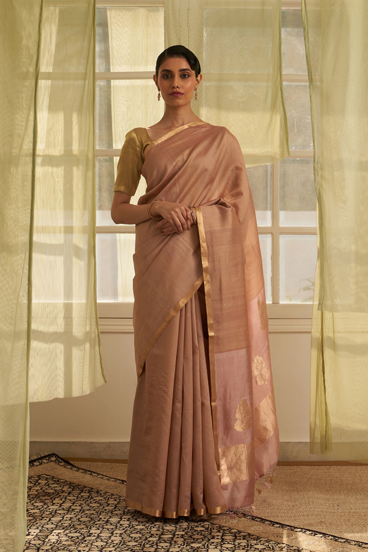 Dusty Pink Handloom Tussar Saree
