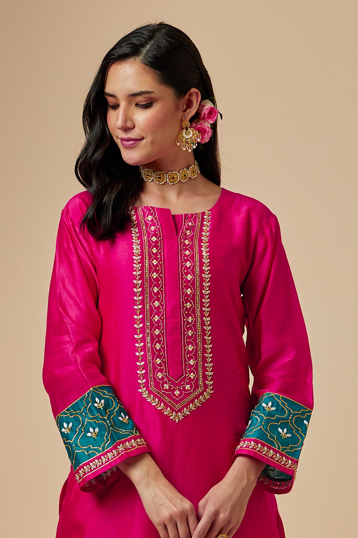 Fuchsia Silk A-line Kurta