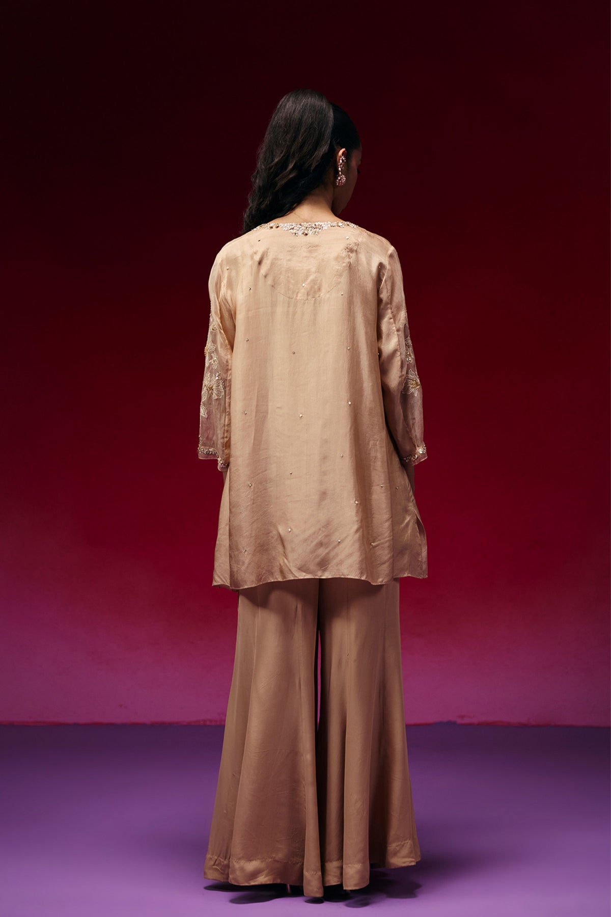 Gold Floral Embroidered Sharara Set