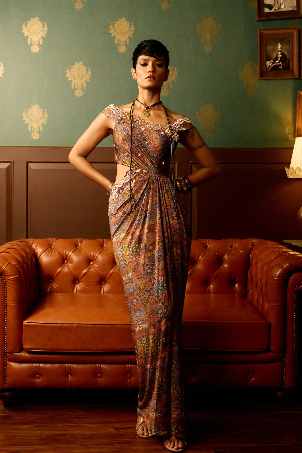Prism Bloom Drape Gown