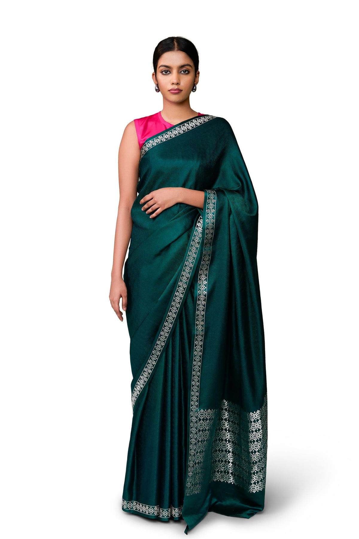 Bottle Green Gajji Satin Saree