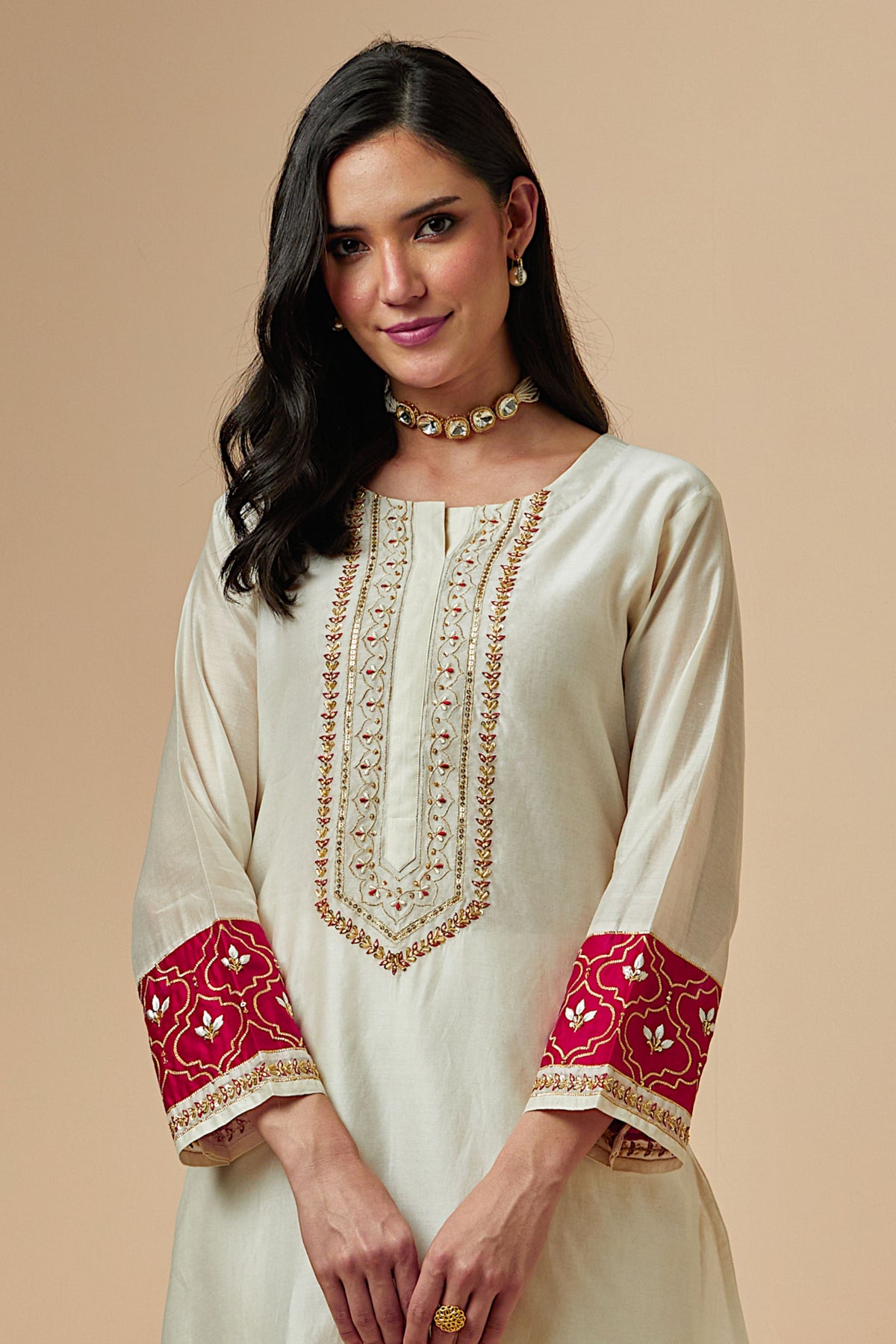 Off White Silk A-line Kurta