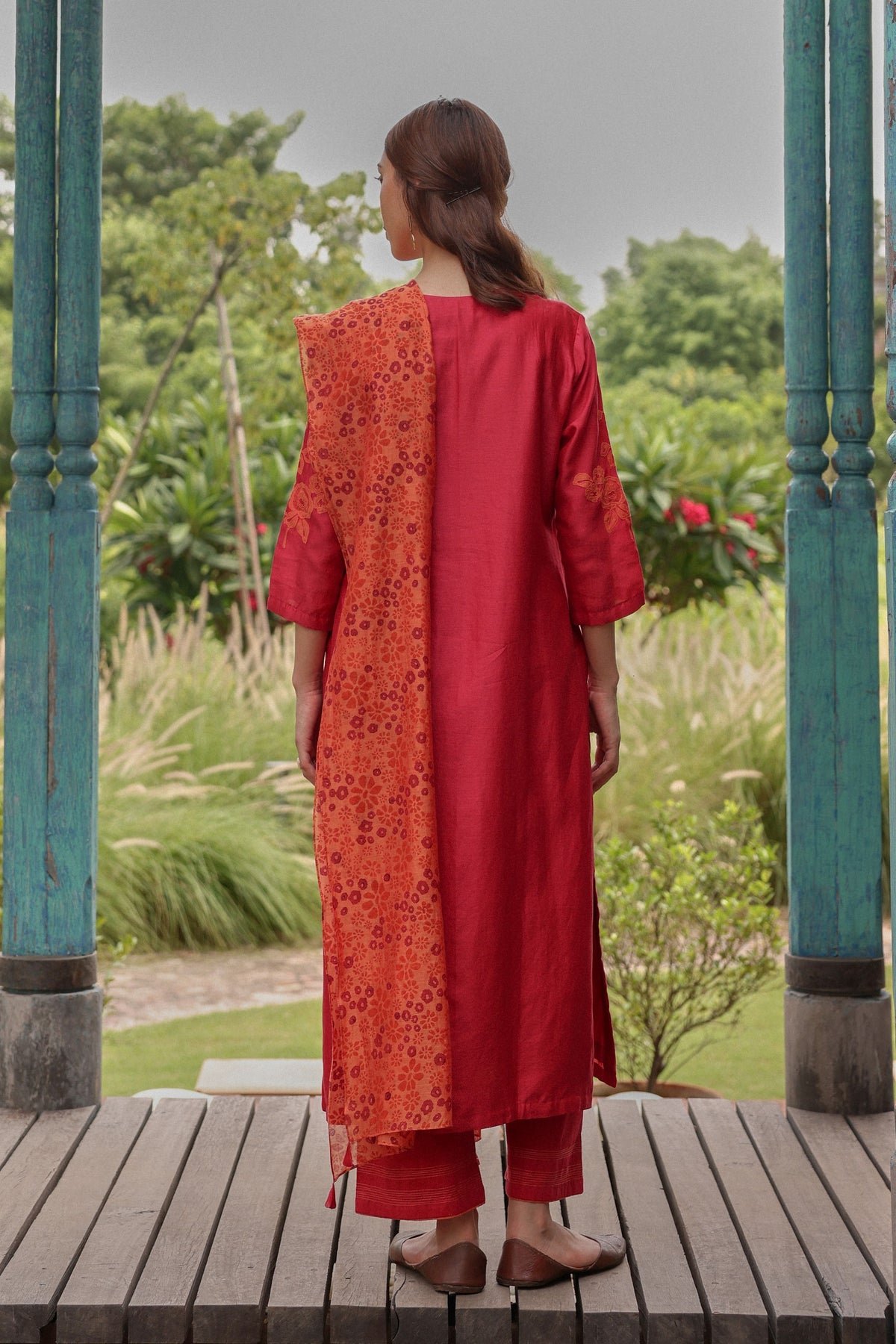 Berry Applique Floral Kurta Set