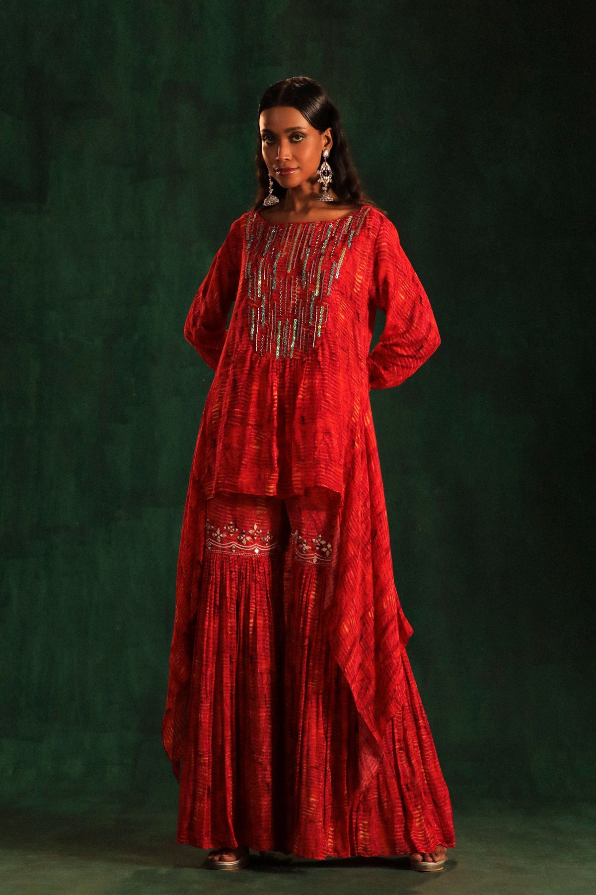 Red Yellow Kurta Sharara Set