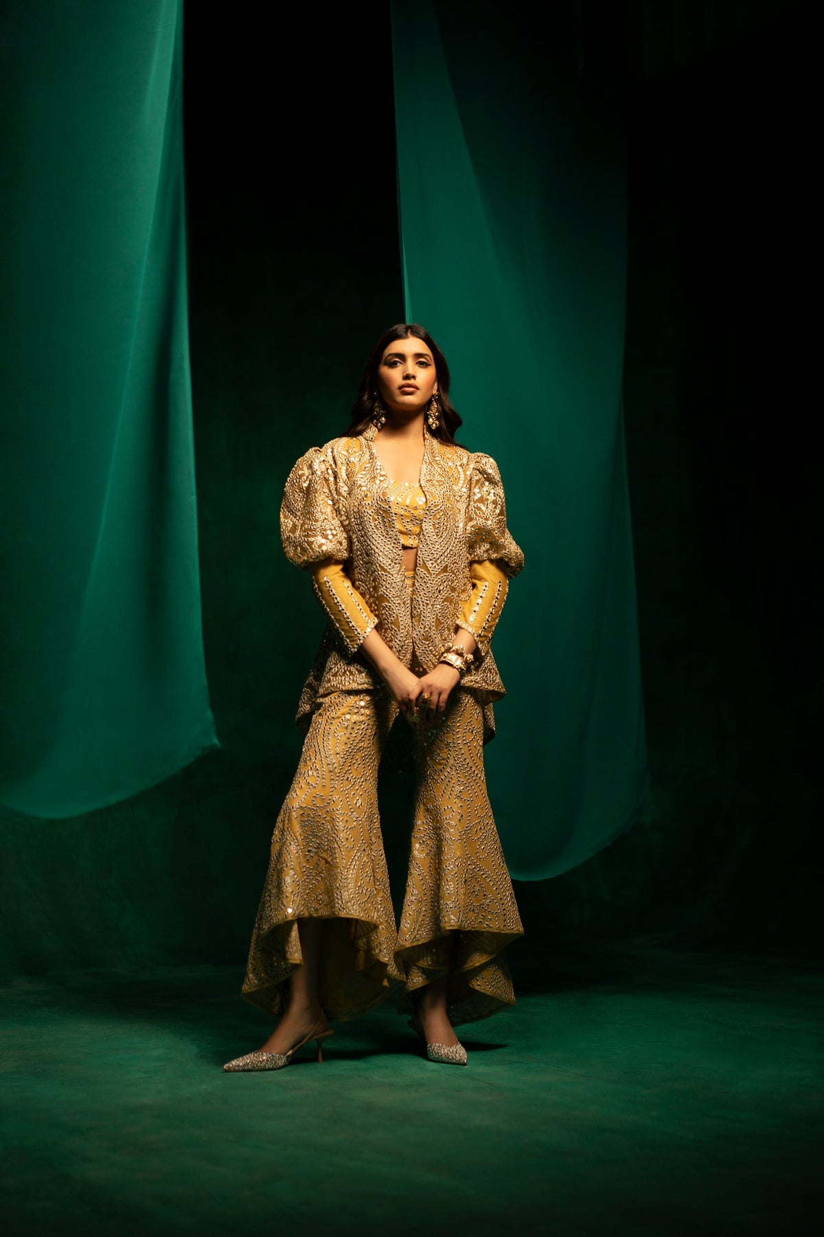 Golden Zari Tulip Sharara