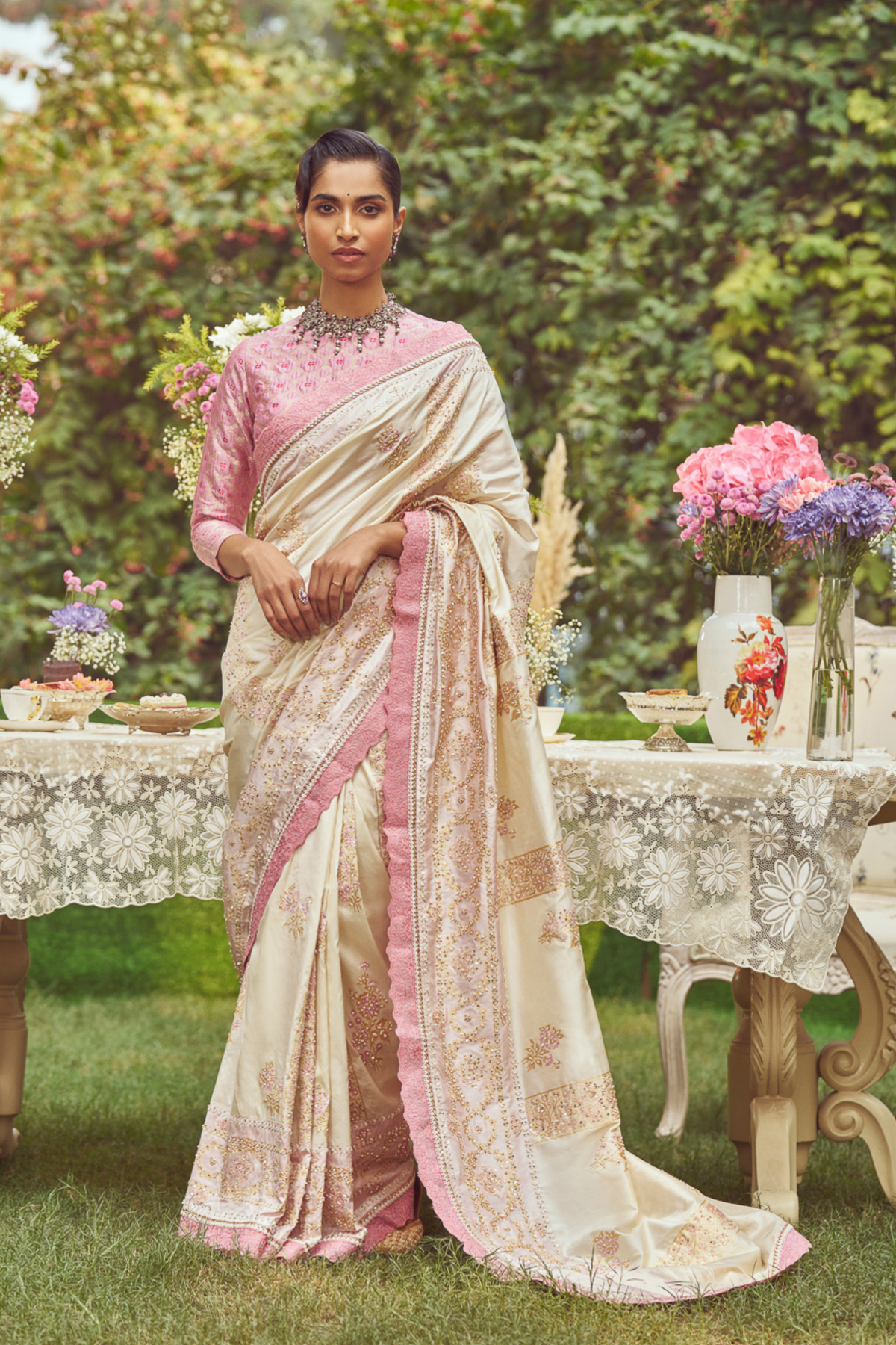 Ivory  Zari Handloom Sari