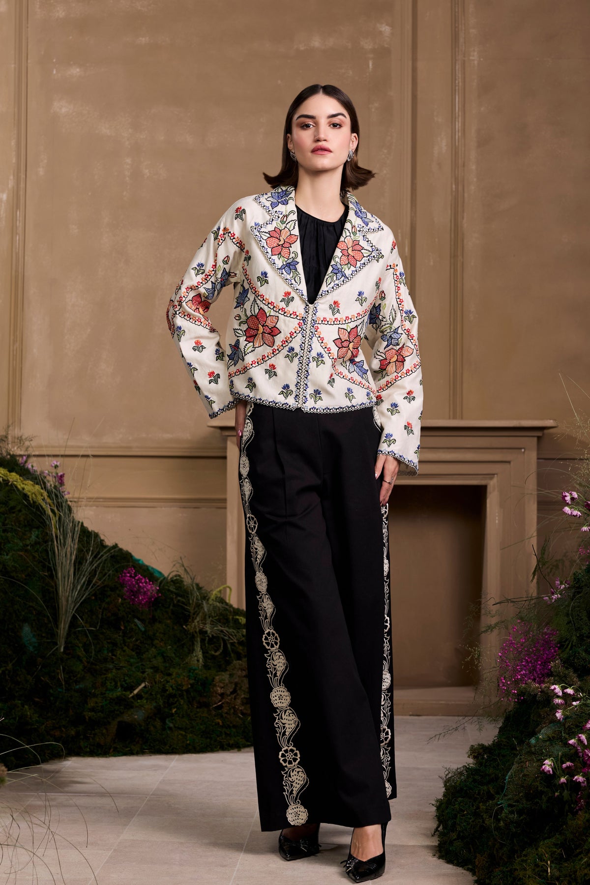 Ivory Floral Short Jacket