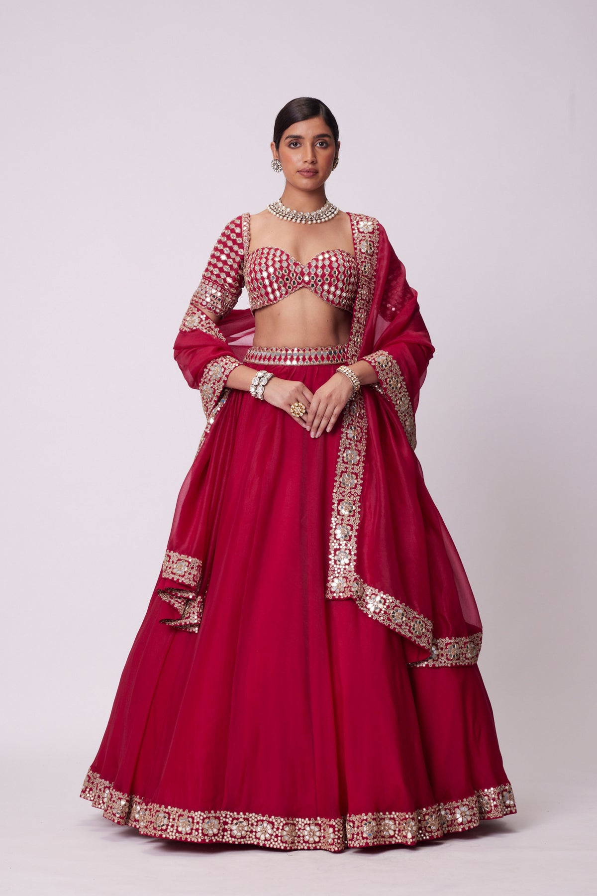 Crimson Red Mirror Lehenga Set