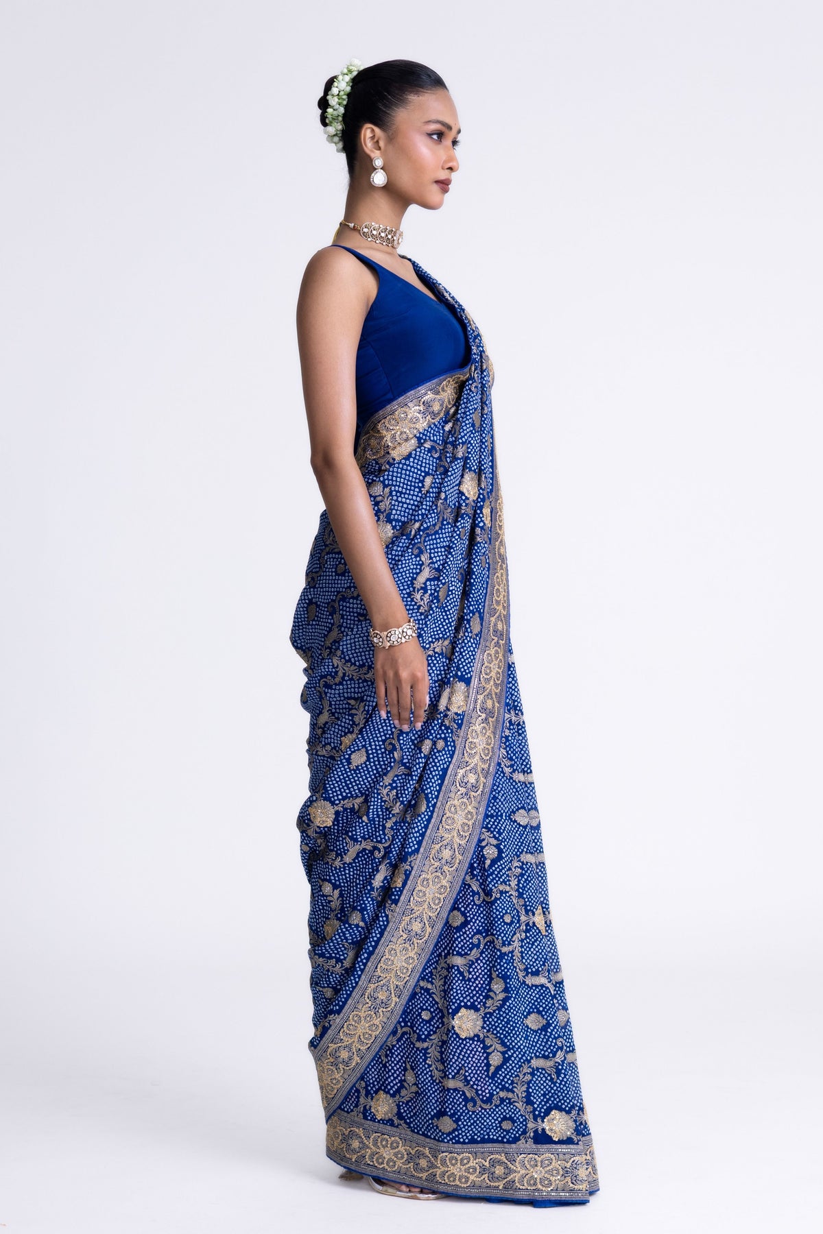 Blue Banarasi Bandhani Saree