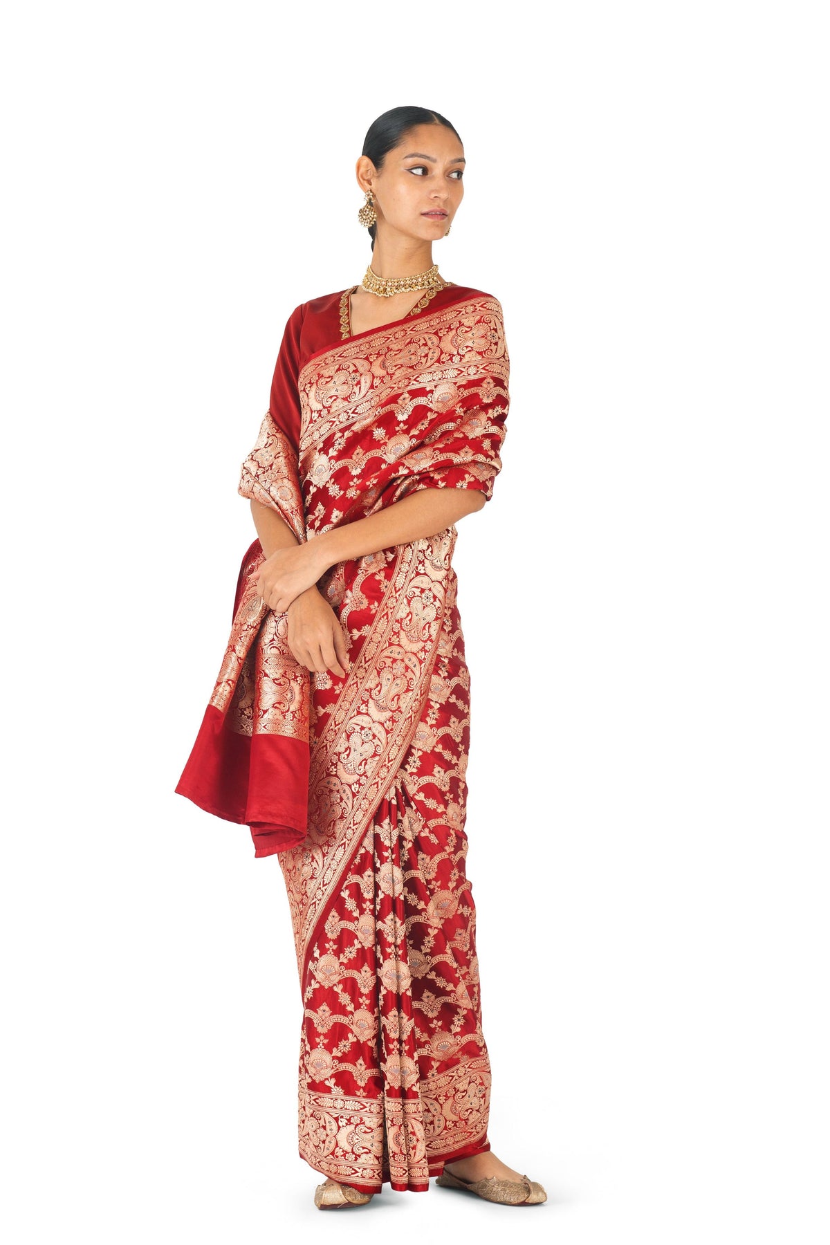 Zuari Silk Brocade Saree In Red