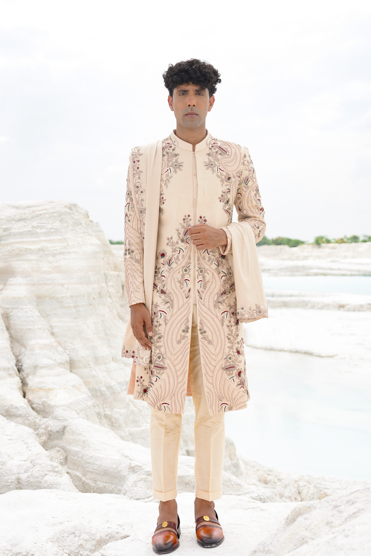 Cream Sherwani Set