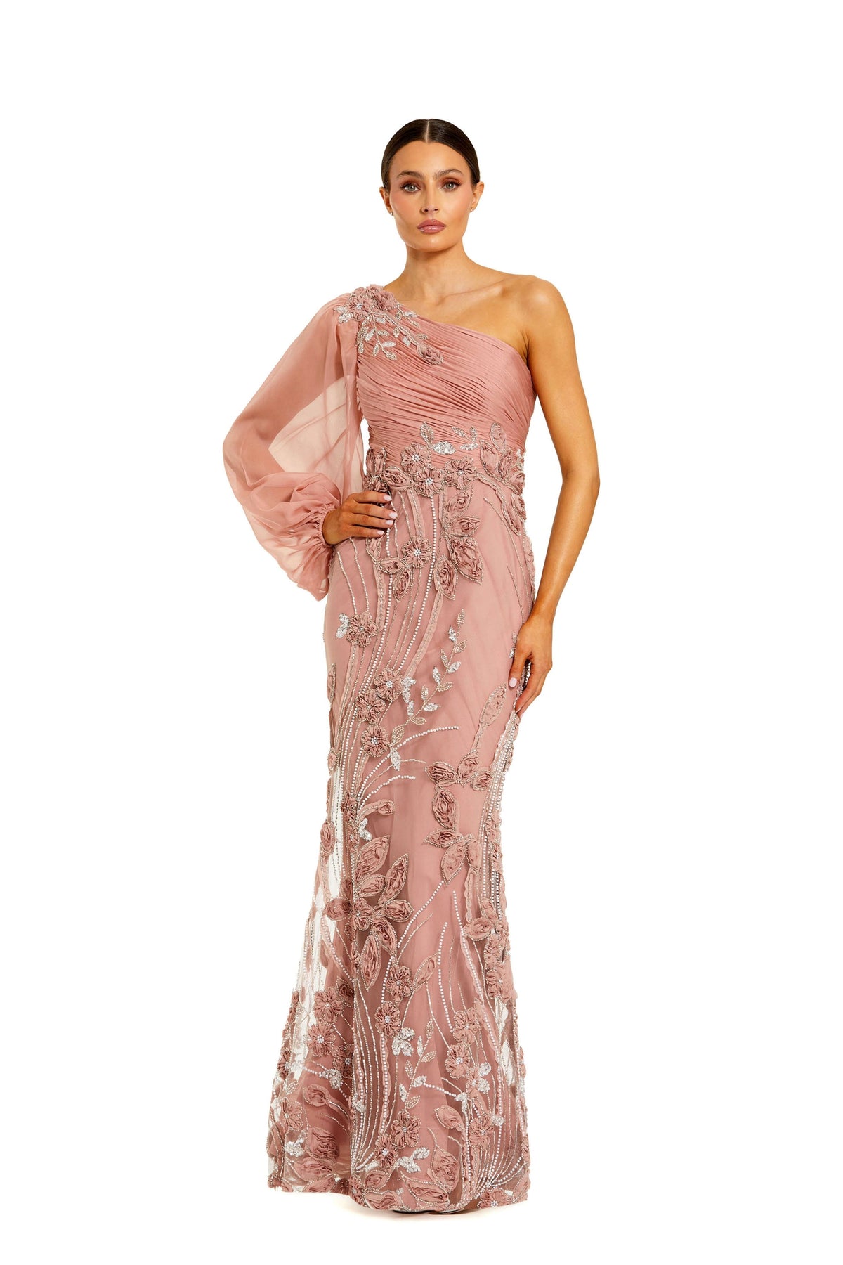 Pink Chiffon Embellished Gown