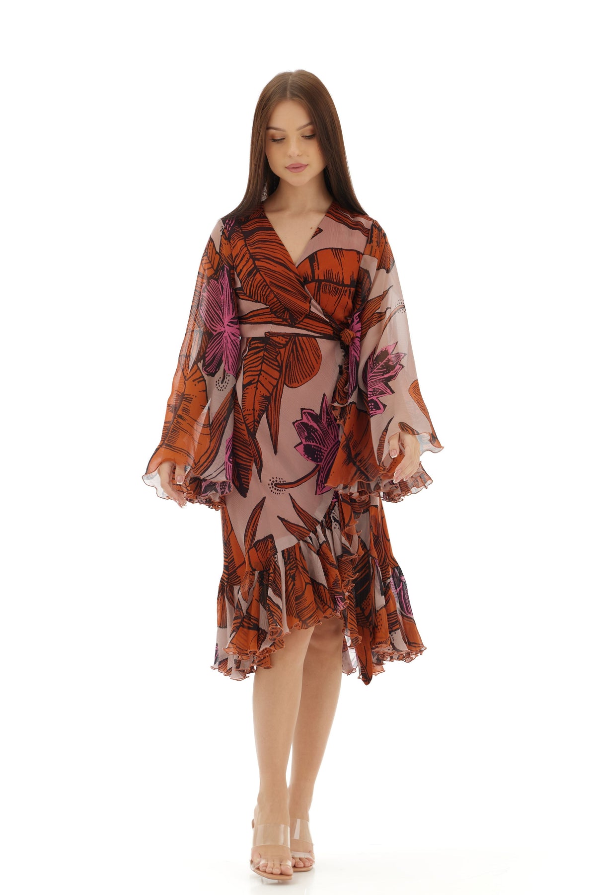 Orange and Beige Wrap Dress