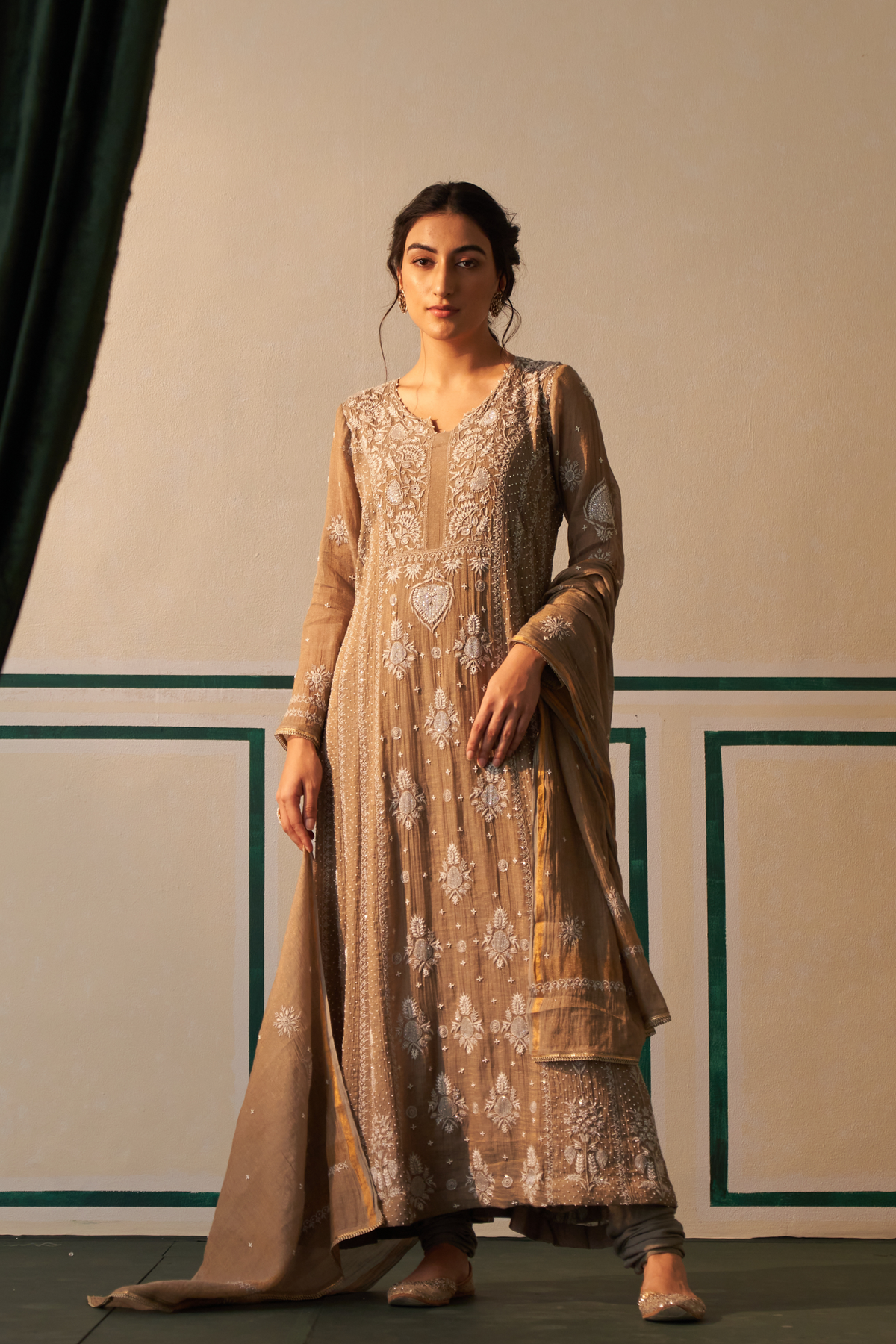 Grey Chikankari Anarkali Set