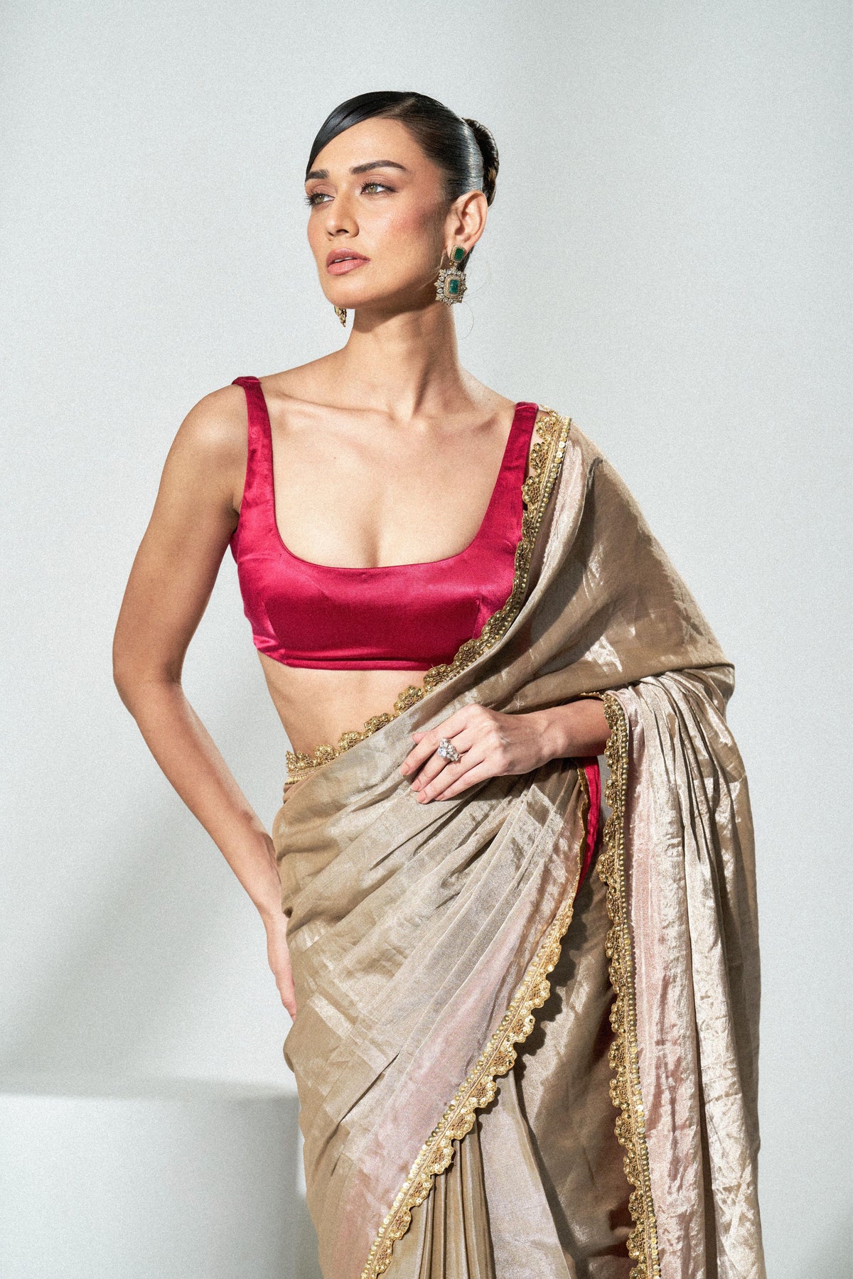 Champagne Silver Saree Set