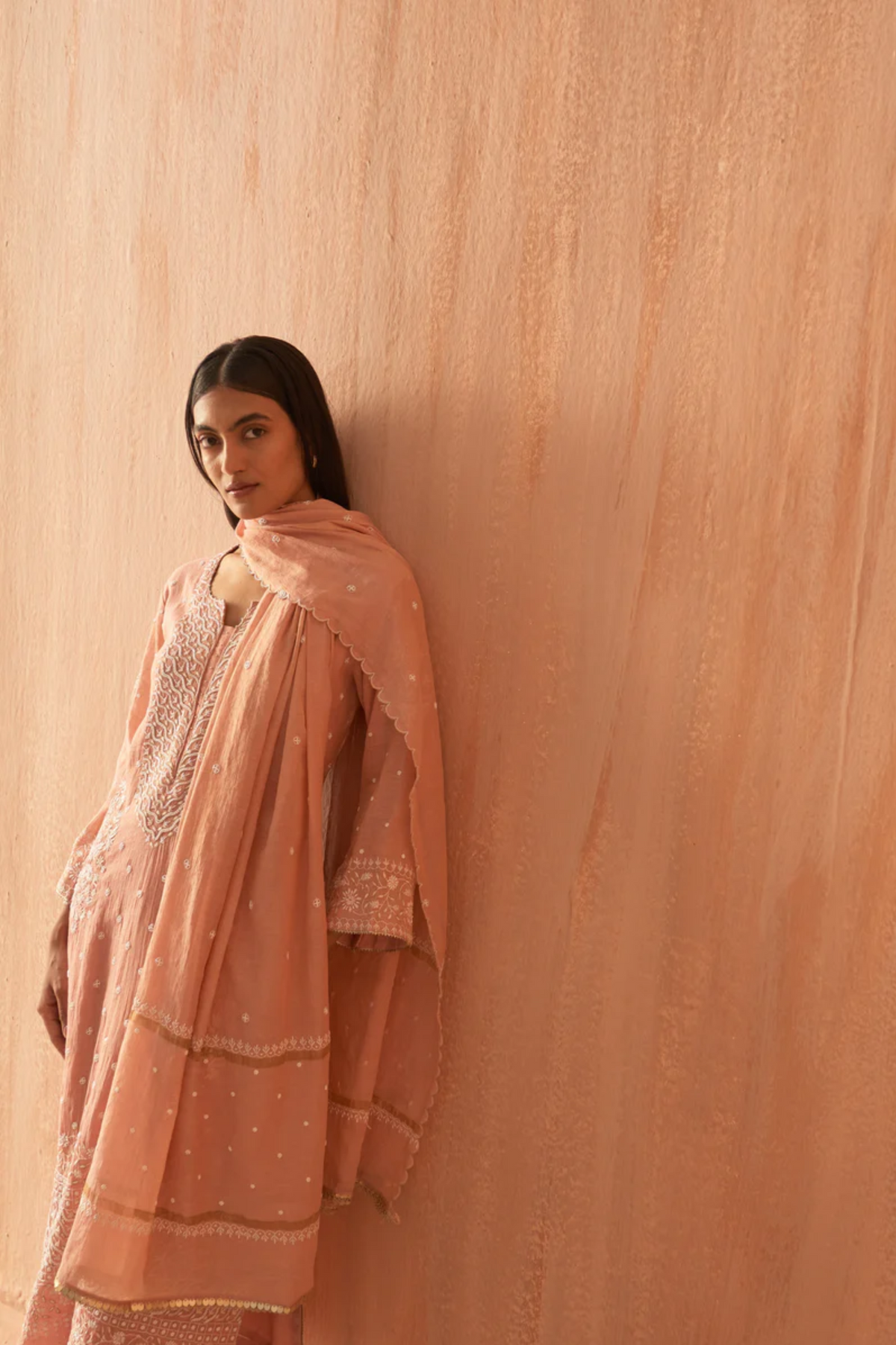 Pink Tissue Pearl Kurta Set