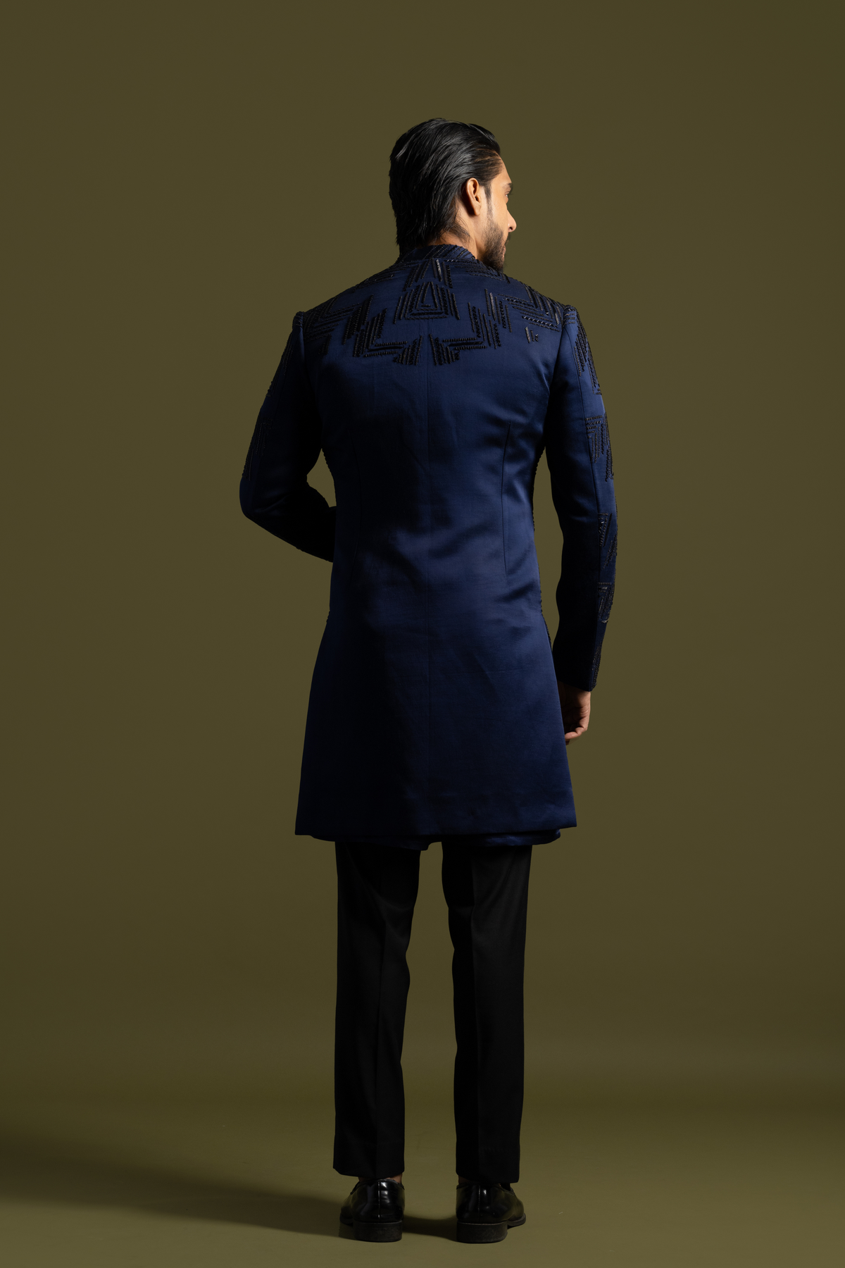 Achkan And Kurta In Navy Blue Set