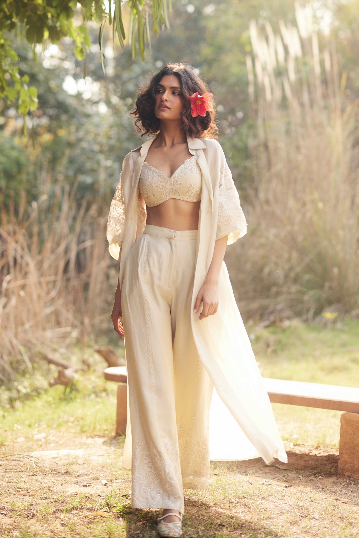 Ivory Embroidered Jacket Set