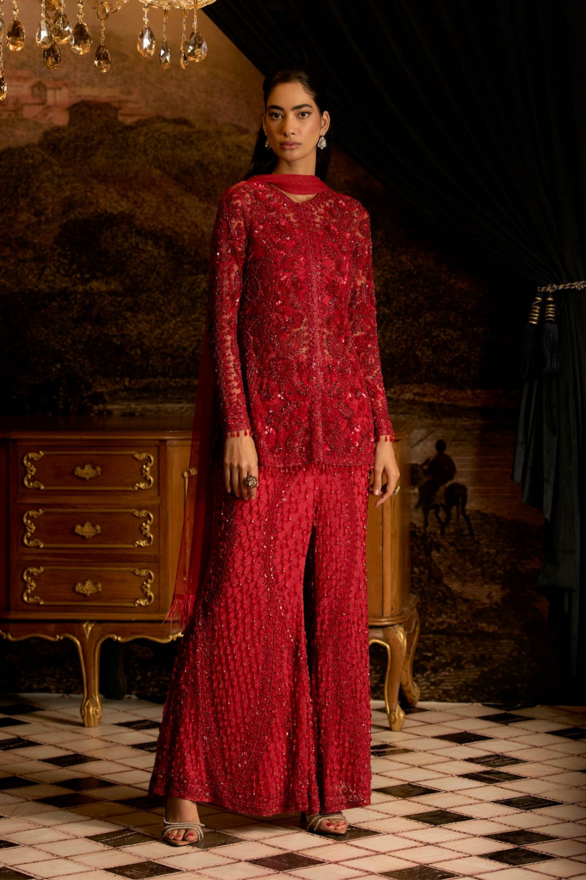 Ruby Bhatia Mani Bhatia - Ruby Red Sharara Set - Elahe