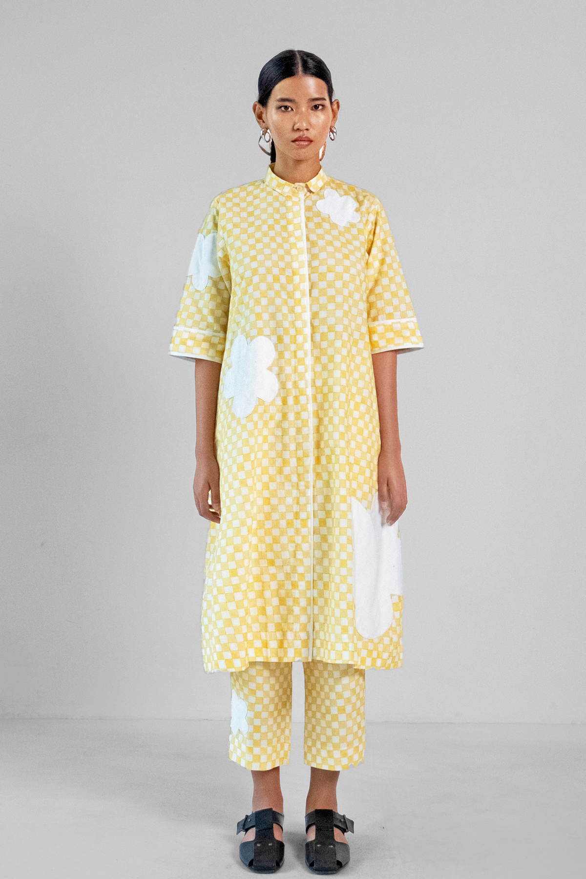 Yellow Checks Applique Co-ord Set