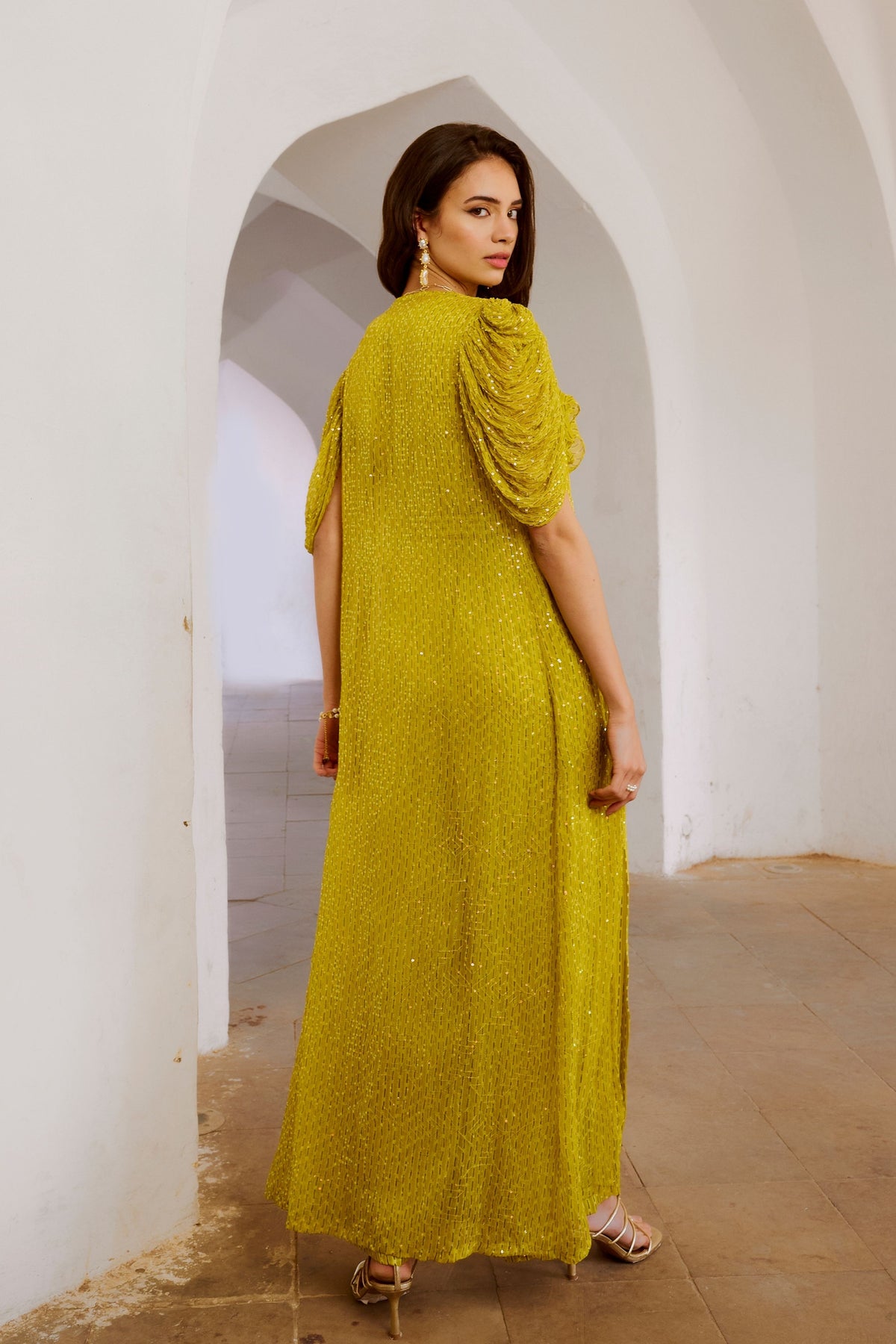 Lemon Green Cowl Jumpsuit With Cape