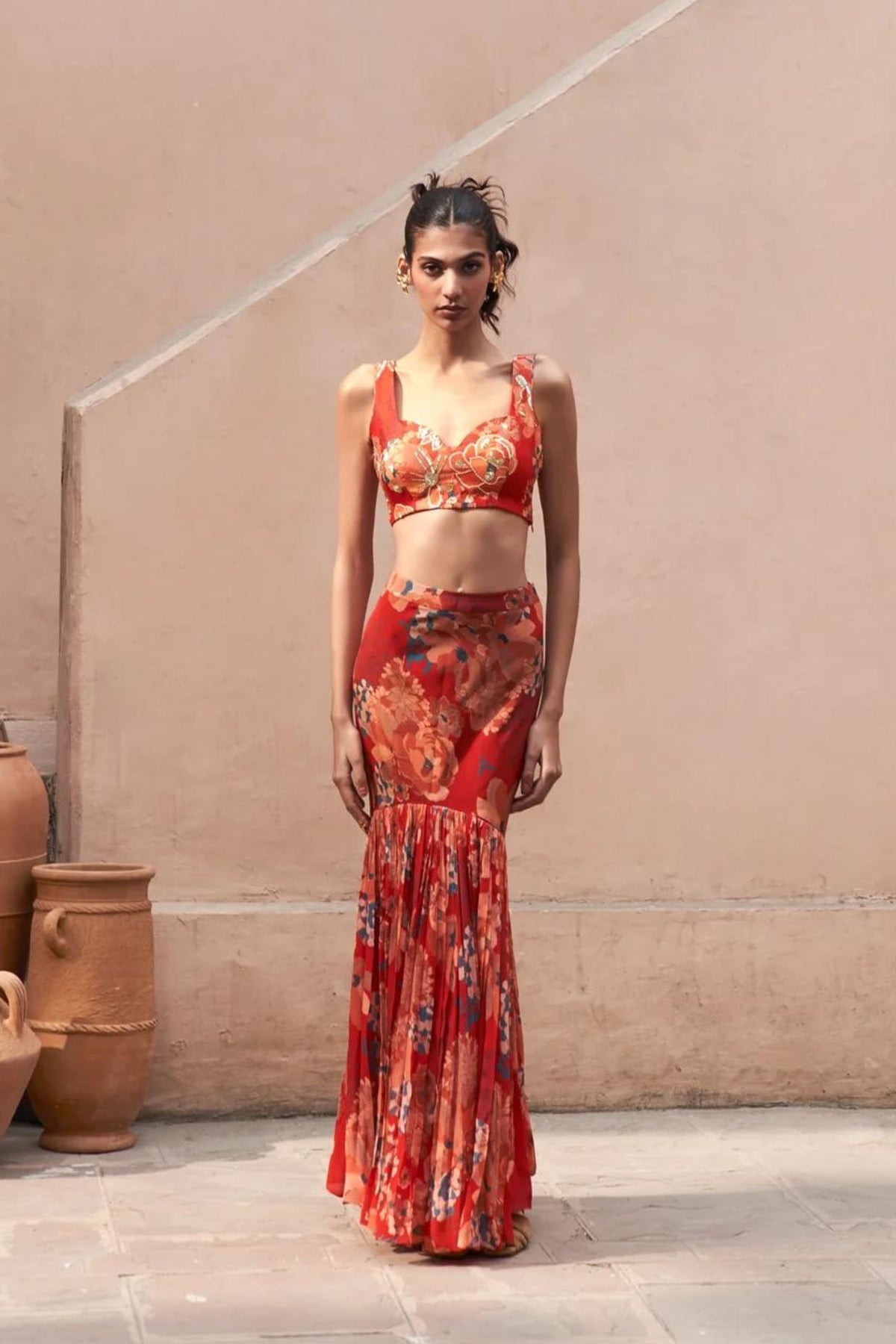 Red Moroccan Fish Lehenga Set